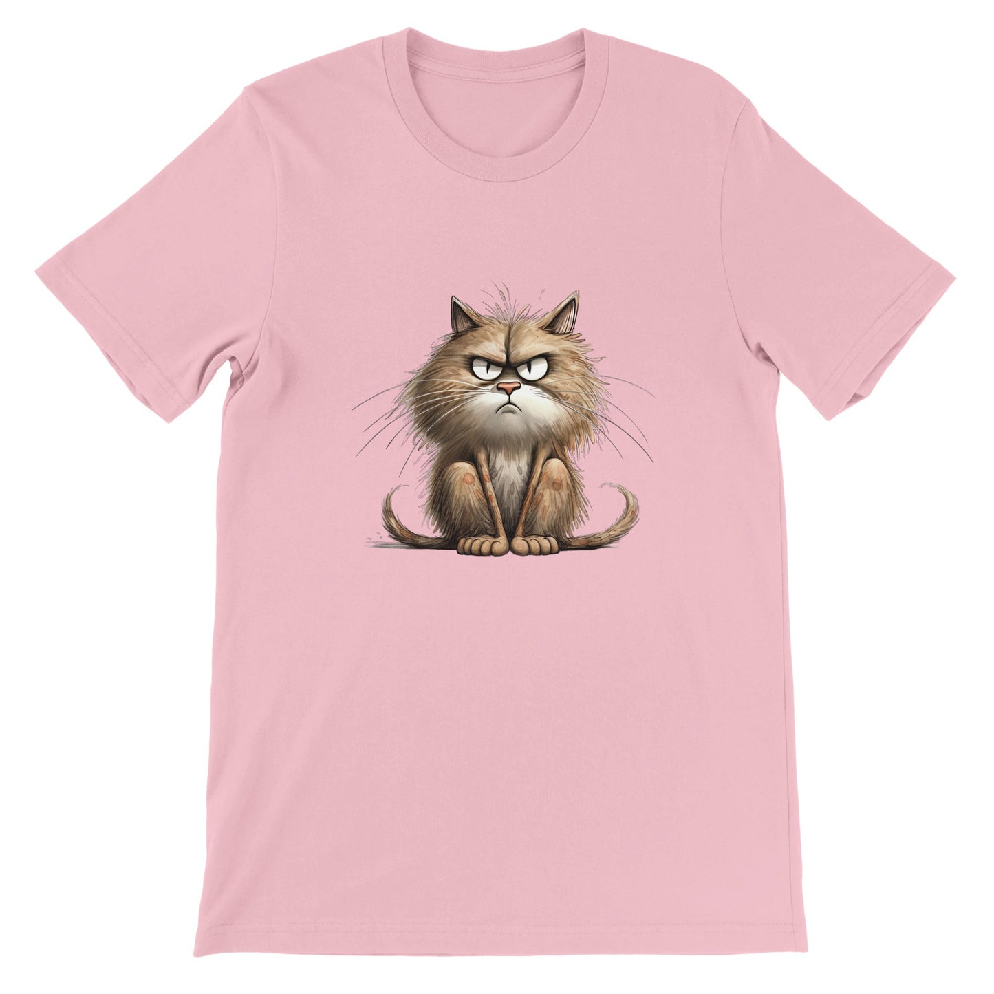 Günstiges Unisex-T-Shirt mit Rundhalsausschnitt/Katze-wütendes-Gesicht