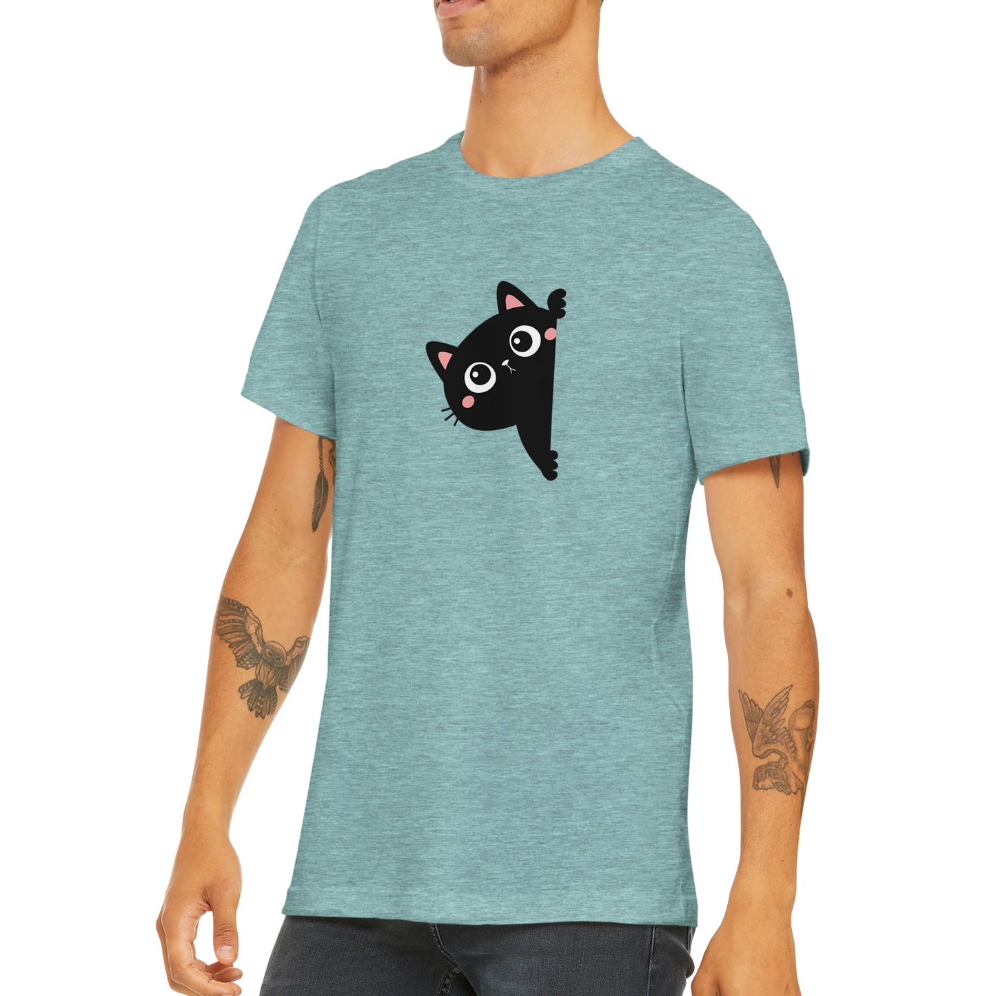 Budget Unisex Crewneck T-shirt/Black-Cat-Hiding