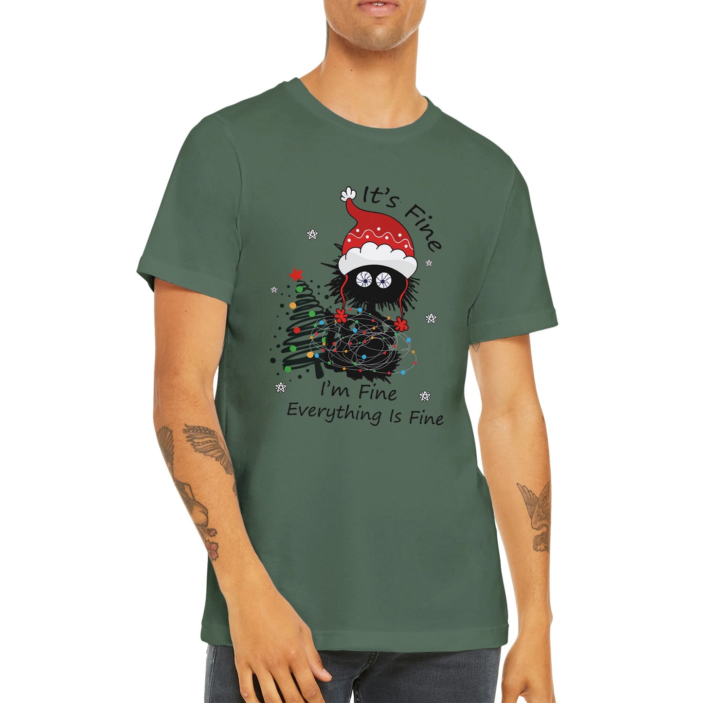 Budget Unisex Crewneck T-shirt/Cat-Christmas-Fairylights