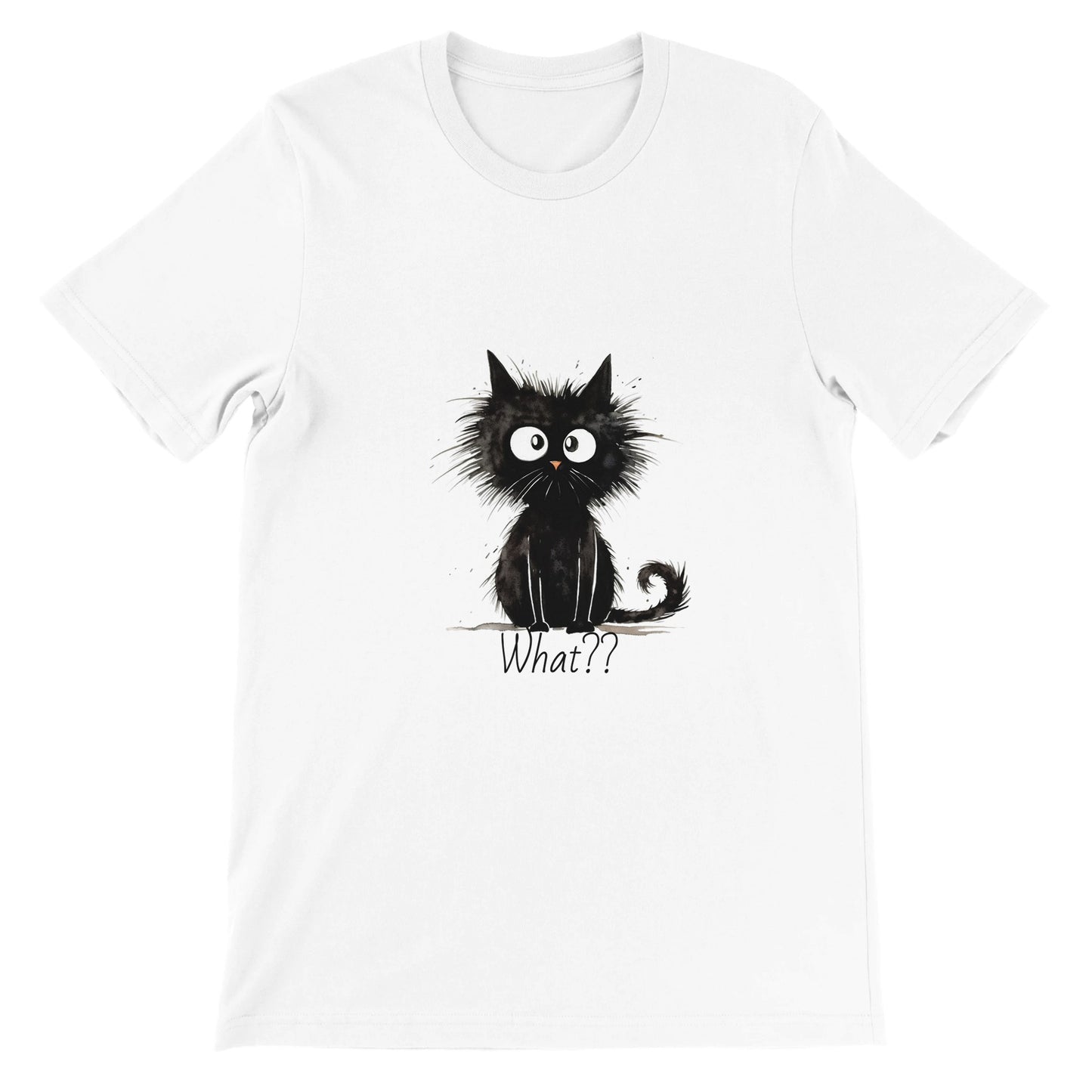 Budget Unisex Crewneck T-shirt/Funny-Hairy-Black-Cat-What