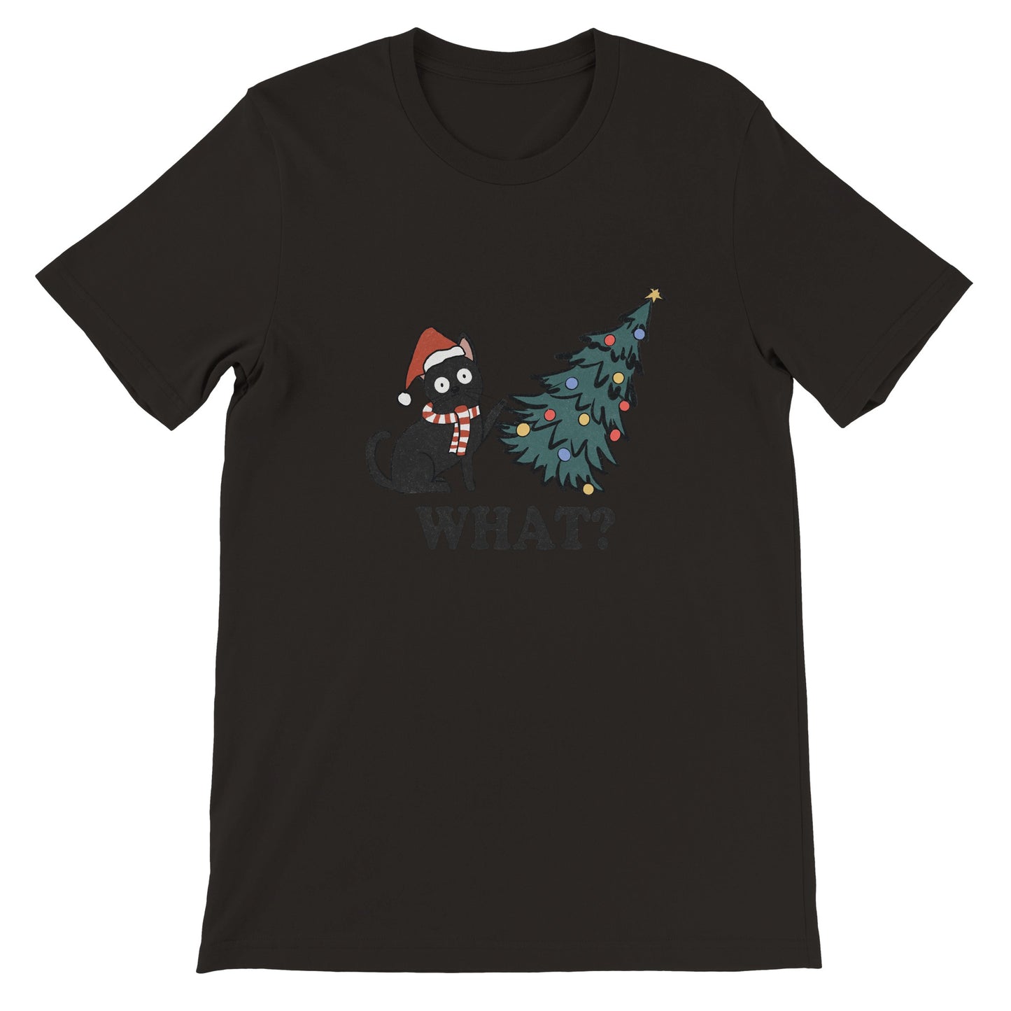 Budget Unisex Crewneck T-Shirt/Katze-Weihnachtsbaum-Was