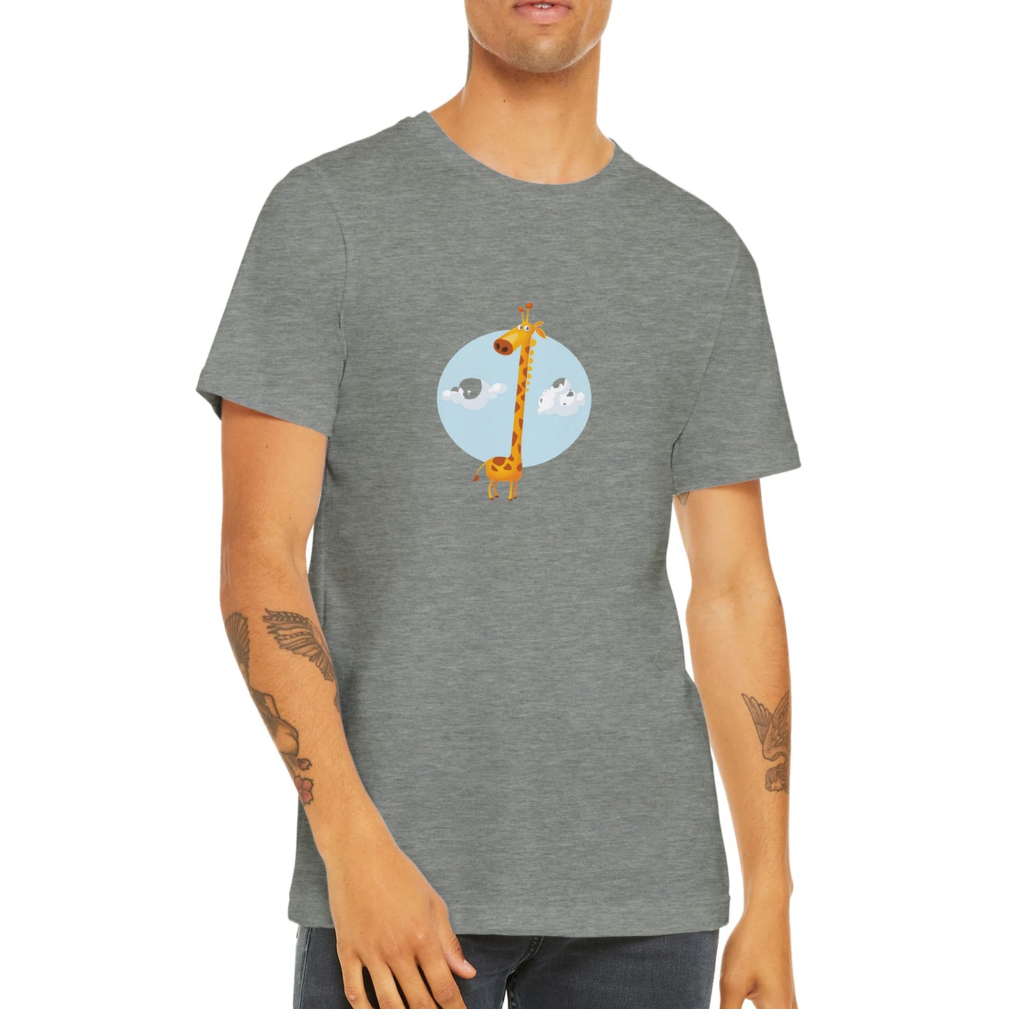 Budget Unisex Crewneck T-shirt/Giraffe-Above-The-Clouds