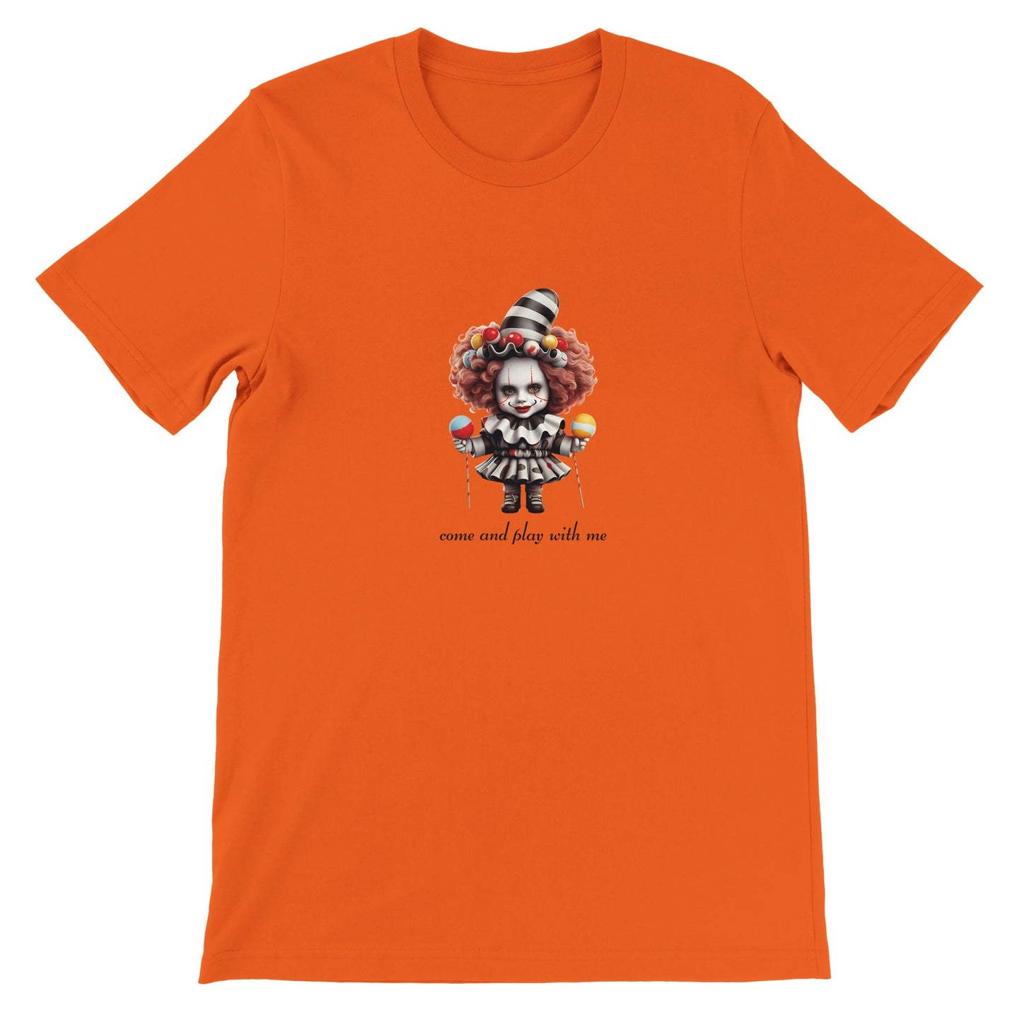 Günstiges Unisex-T-Shirt mit Rundhalsausschnitt/Creepy-Halloween-Puppe