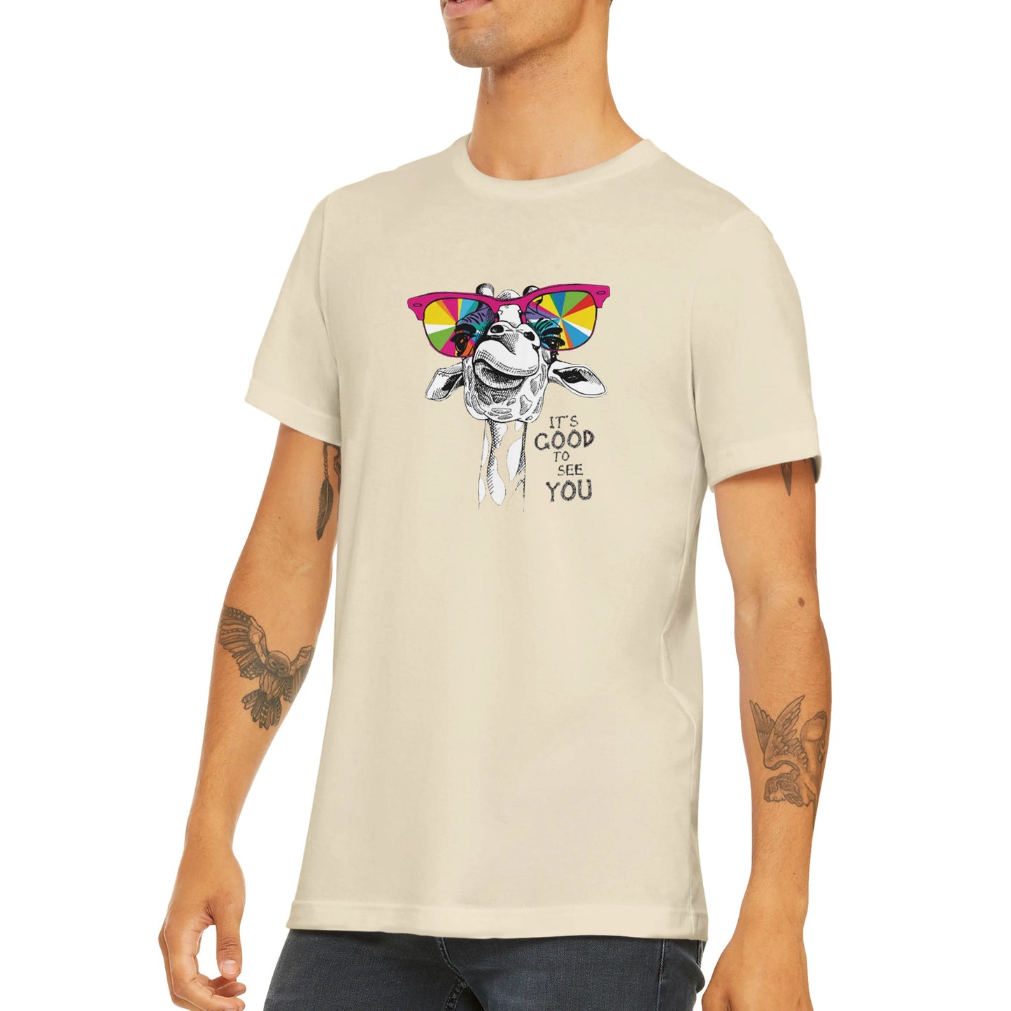 Budget Unisex Crewneck T-shirt/Giraffe-Sunglasses