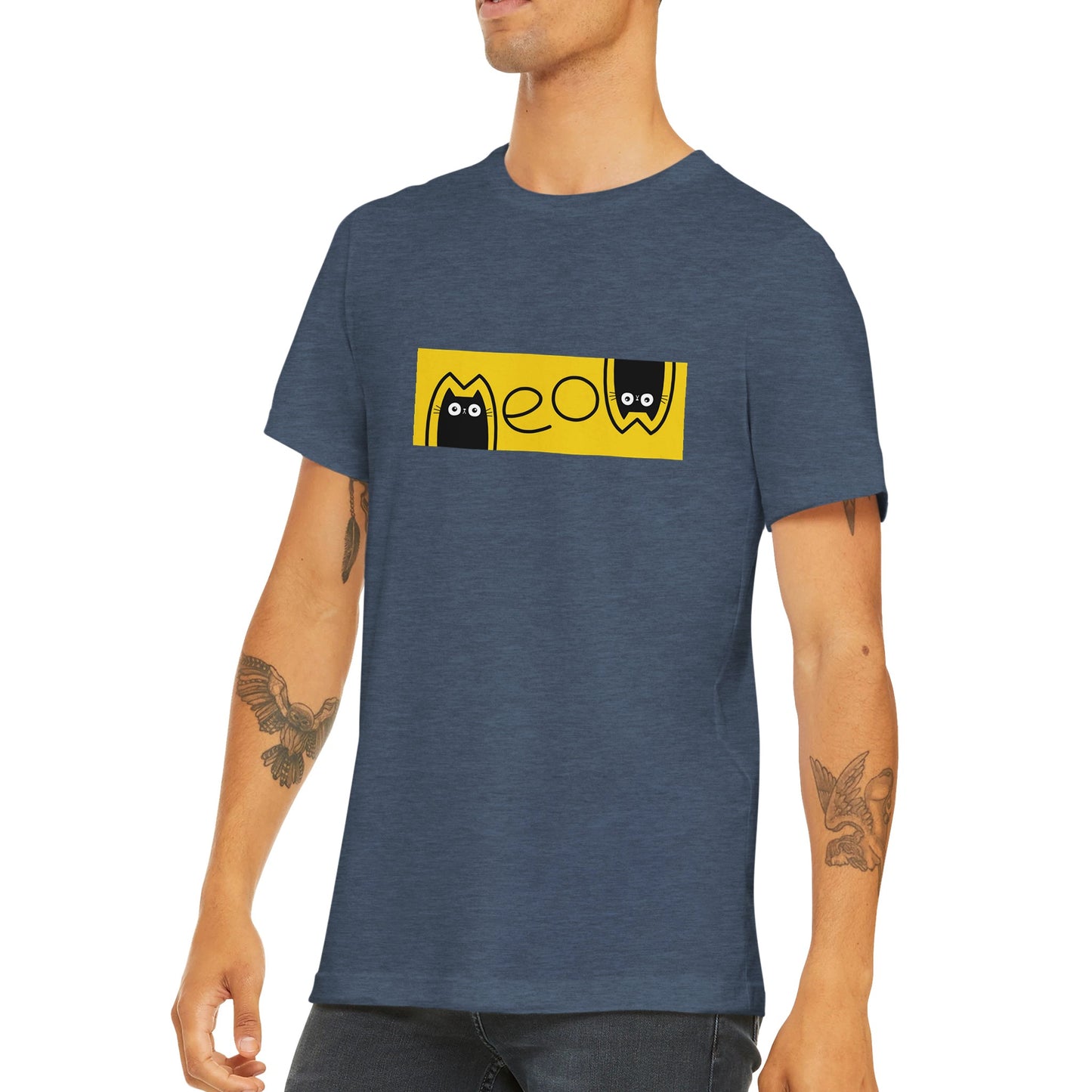 Günstiges Unisex-T-Shirt mit Rundhalsausschnitt/Katzen-Meaw
