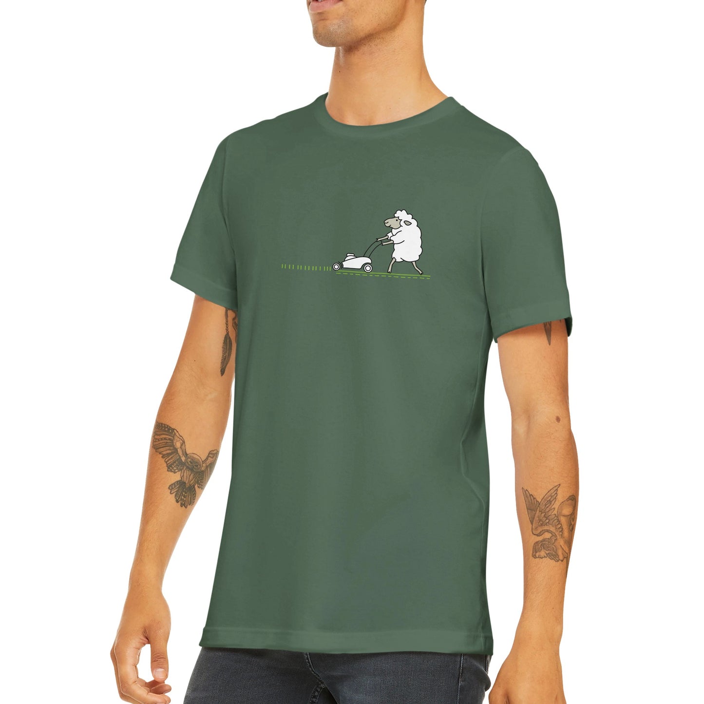 Budget Unisex Crewneck T-shirt/Sheep-Cutting-The-Lawn