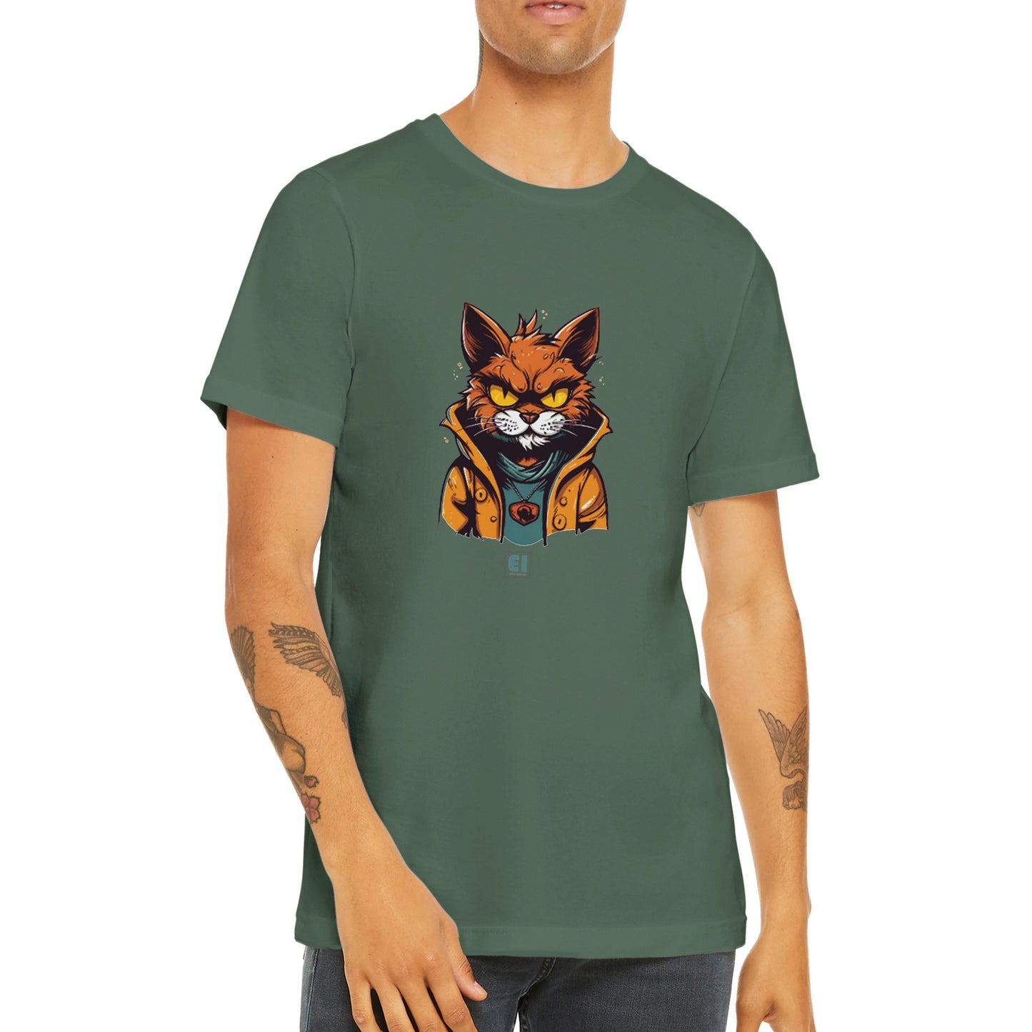 Budget Unisex Crewneck T-Shirt/Katze-Gangster-Mobster