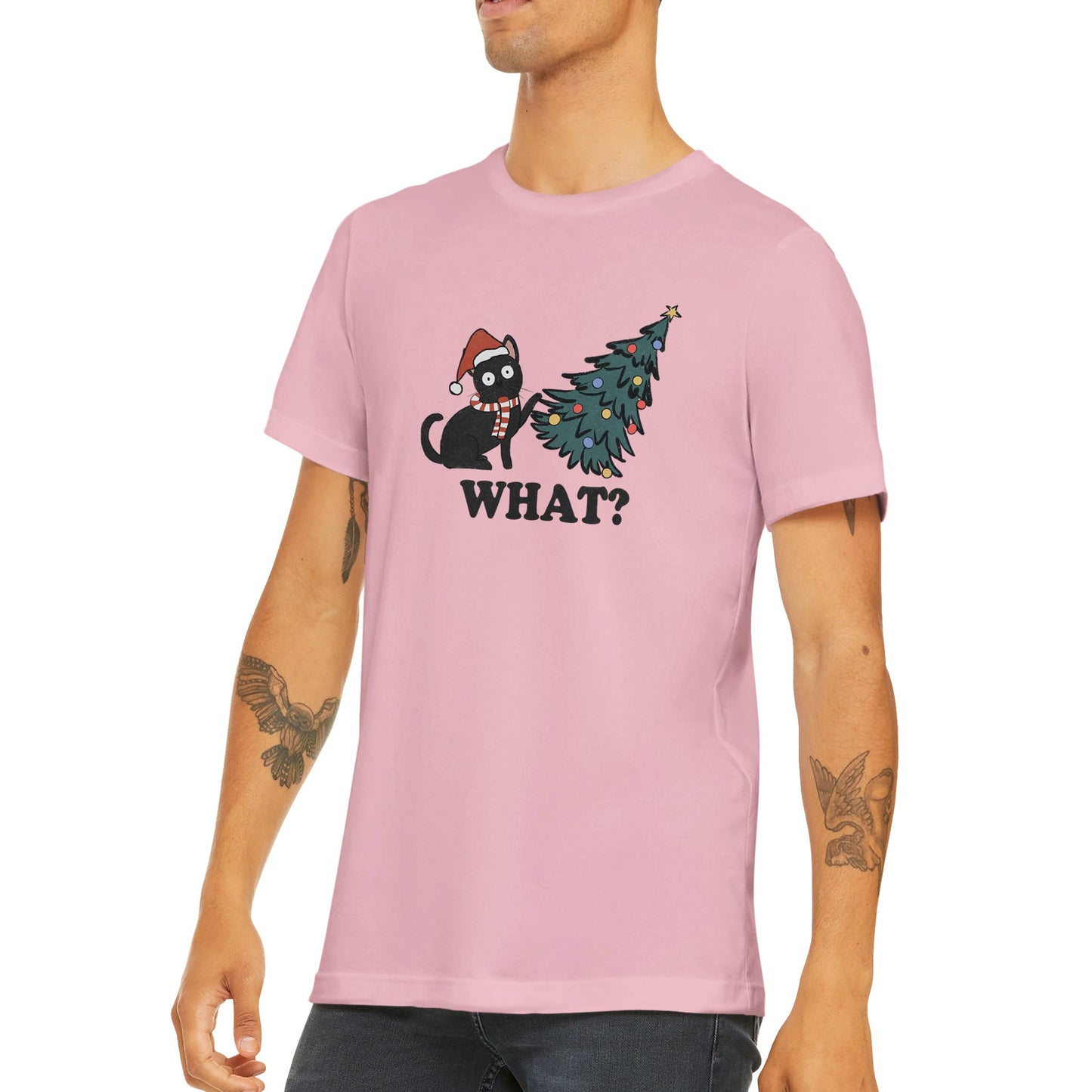 Budget Unisex Crewneck T-shirt/Cat-Christmastree-What