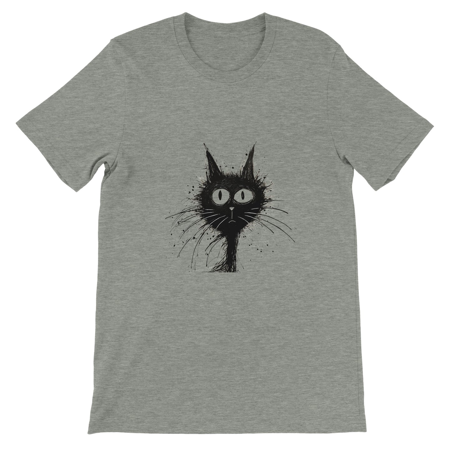 Budget Unisex Crewneck T-shirt/Funny-Hairy-Black-Cat-Face