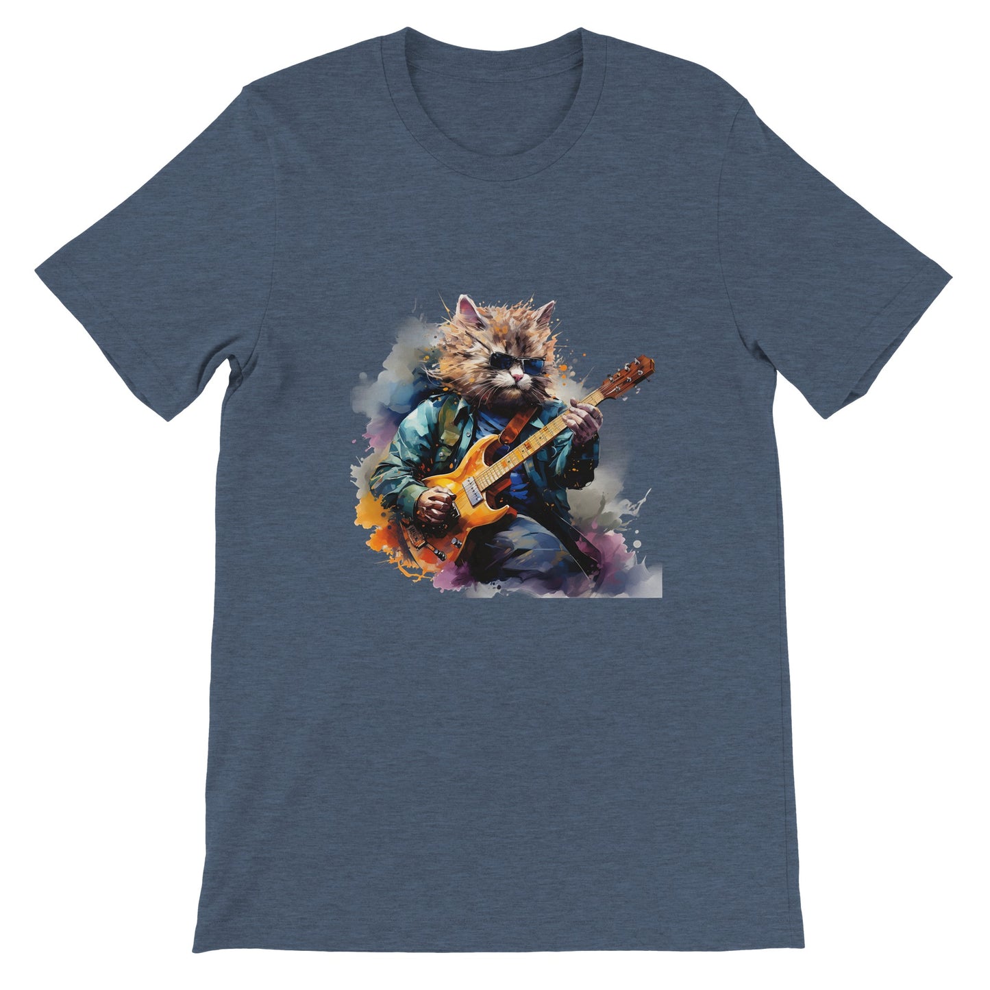 Budget Unisex Crewneck T-shirt/Cat-Playing-Electric-Guitar