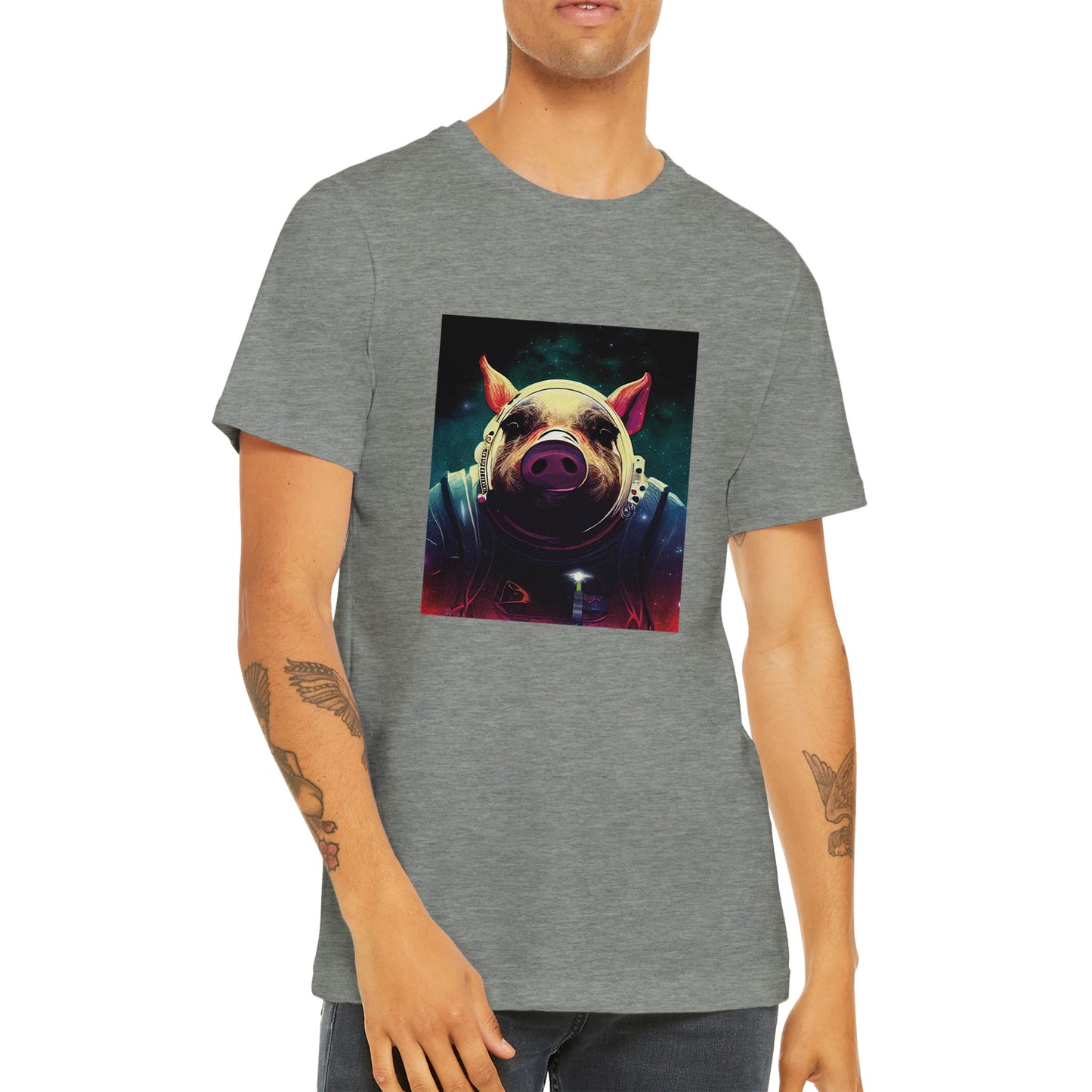 Budget Unisex Crewneck T-shirt/Pig-Astronaut