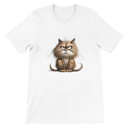 Günstiges Unisex-T-Shirt mit Rundhalsausschnitt/Katze-wütendes-Gesicht