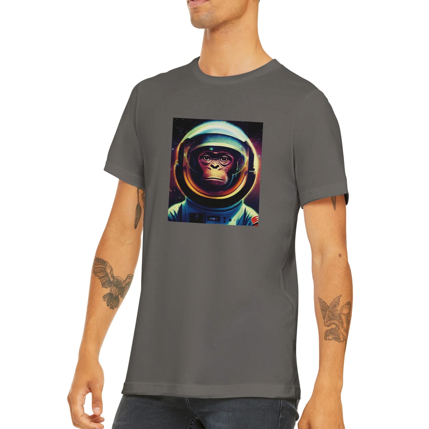 Budget Unisex Crewneck T-shirt/Monkey-Astronaut