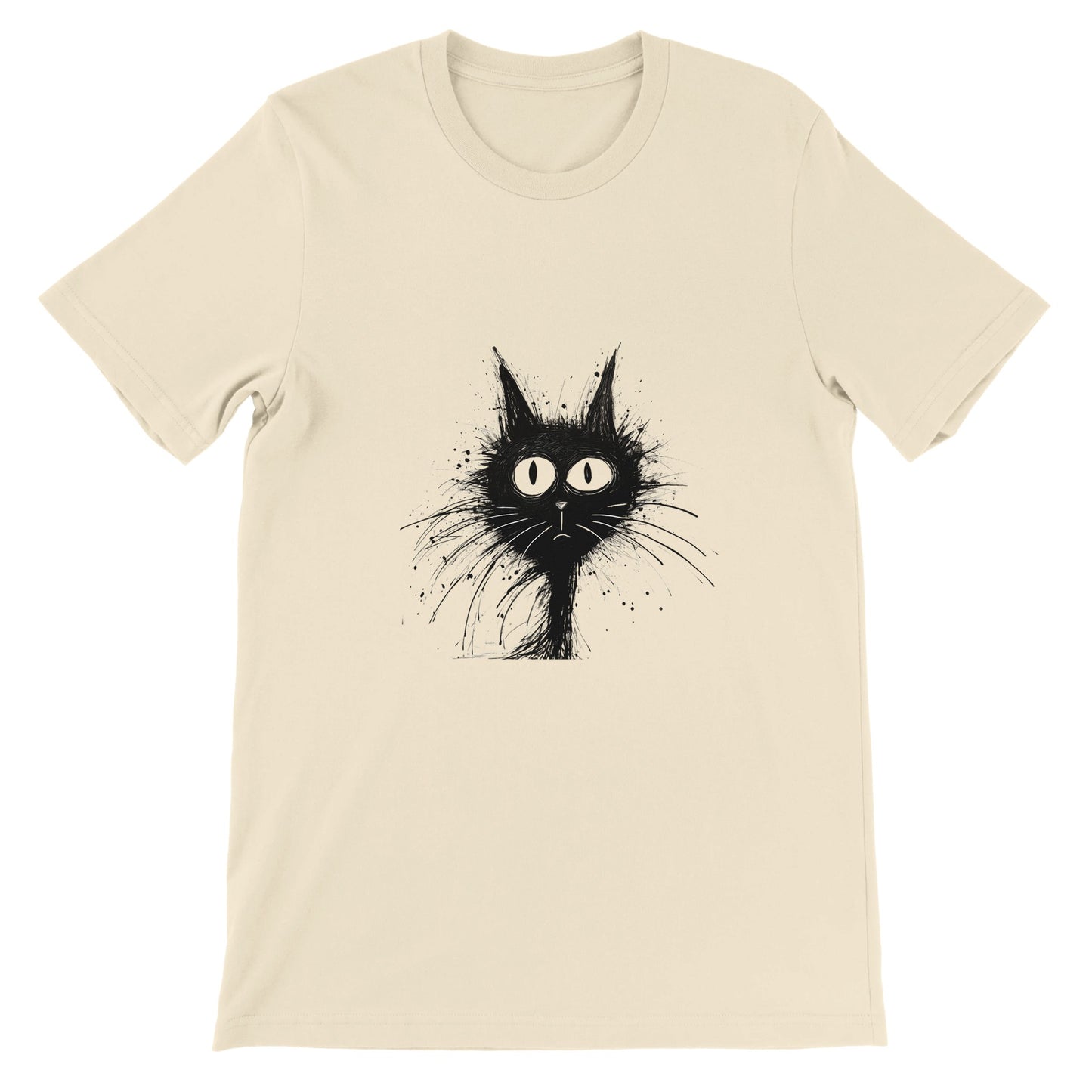 Budget Unisex Crewneck T-shirt/Funny-Hairy-Black-Cat-Face