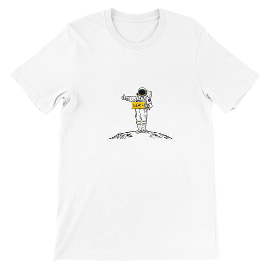 Budget Unisex Crewneck T-shirt/Astronaut-Hiking-On-Moon
