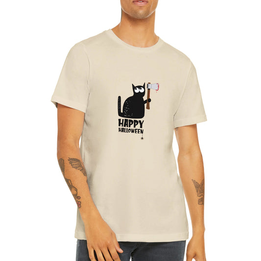 Budget Unisex Crewneck T-shirt/Cat-Holding-Bloody-Knife