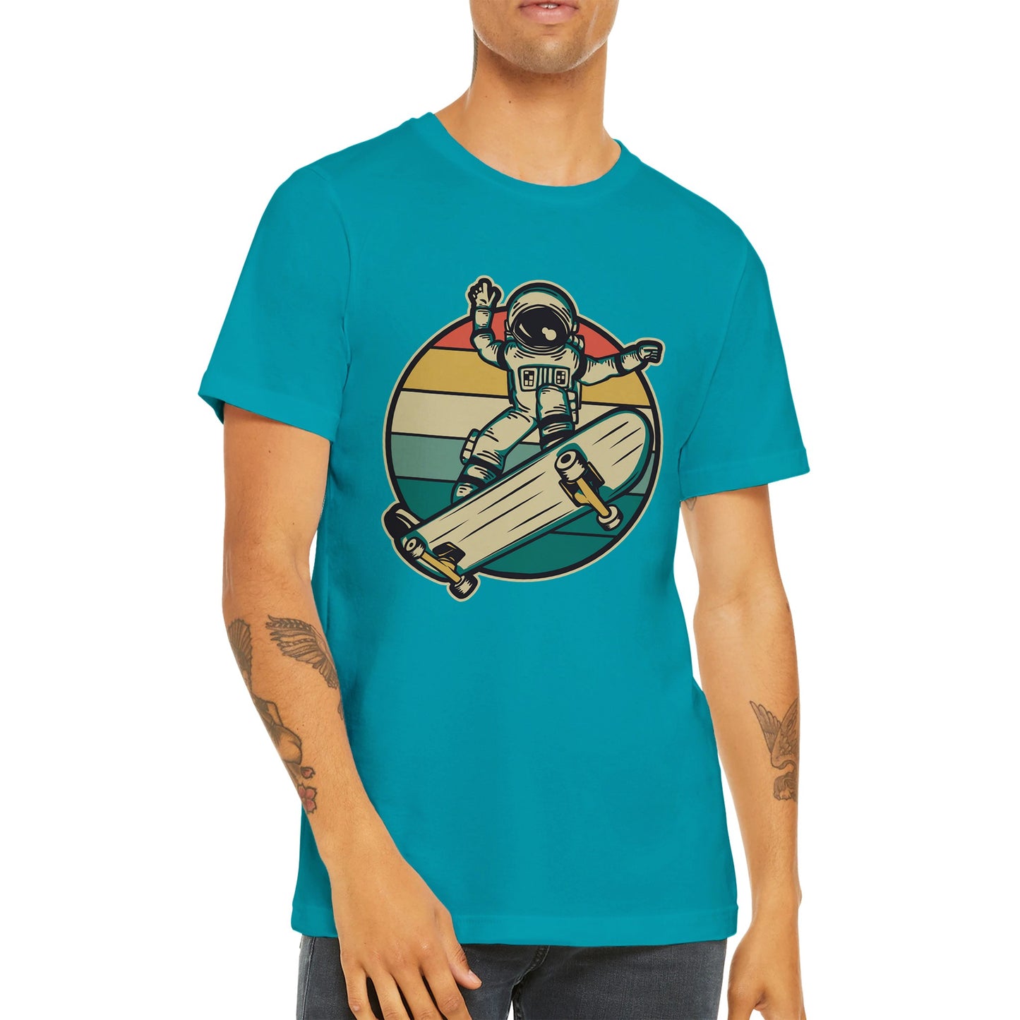 Budget Unisex Crewneck T-shirt/Astronaut-Skateboard-retro