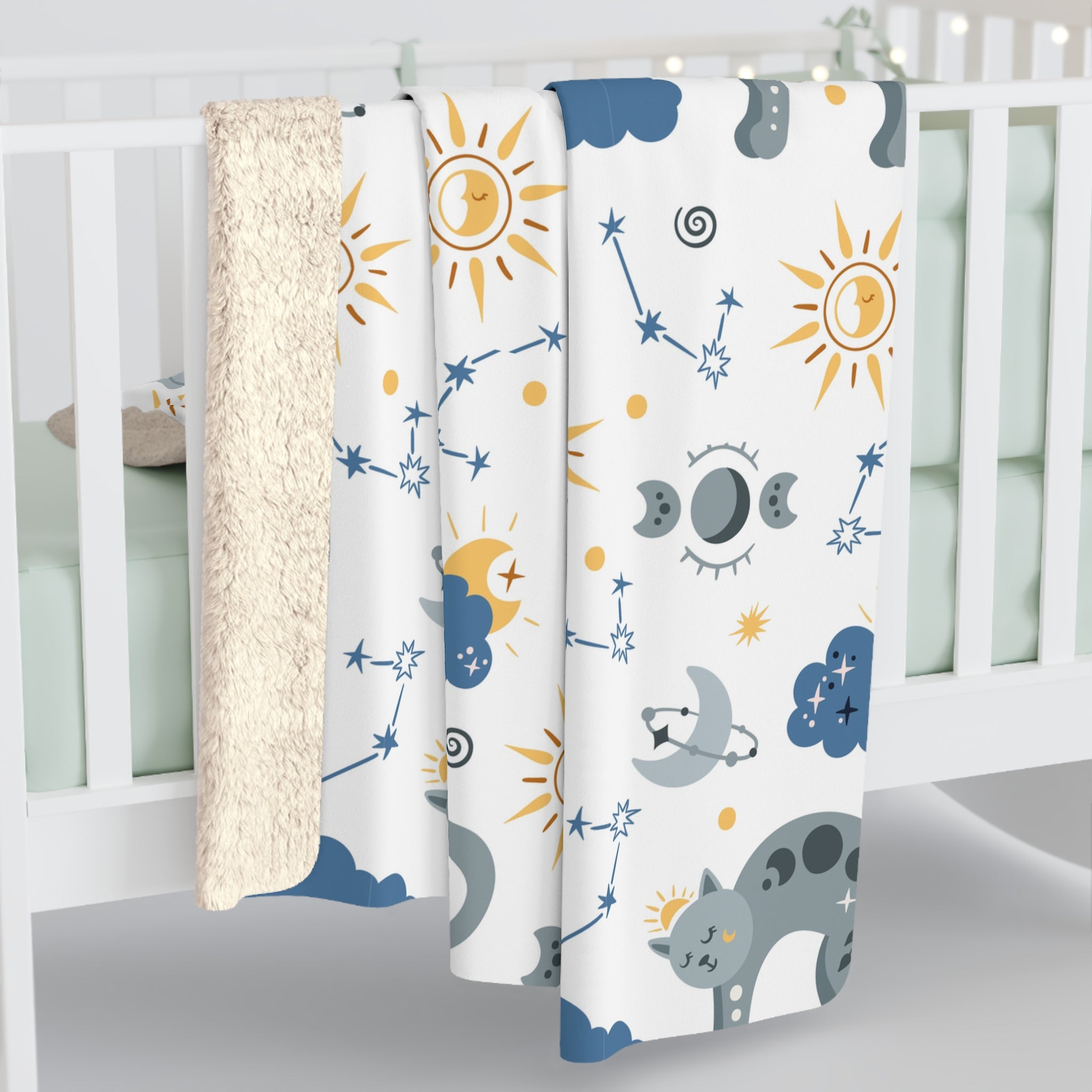 Boho Cat/Sherpa Fleece Blanket - Enet Images