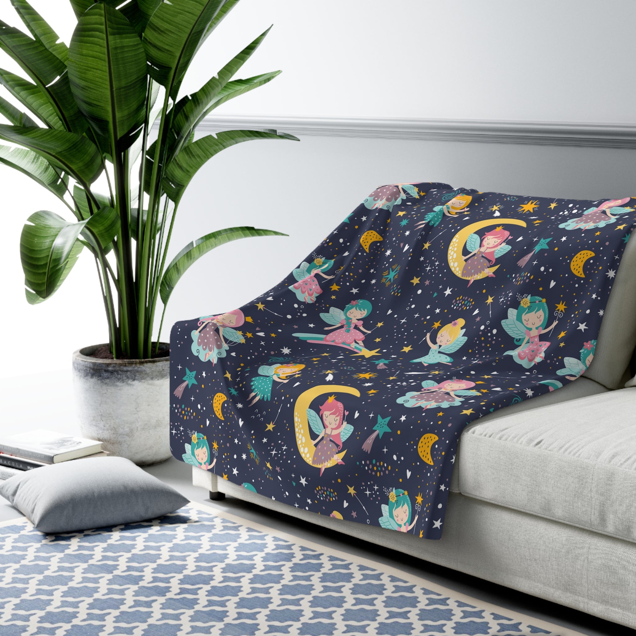 Fairy-Magic-Pattern/Sherpa Fleece Blanket - Enet Images