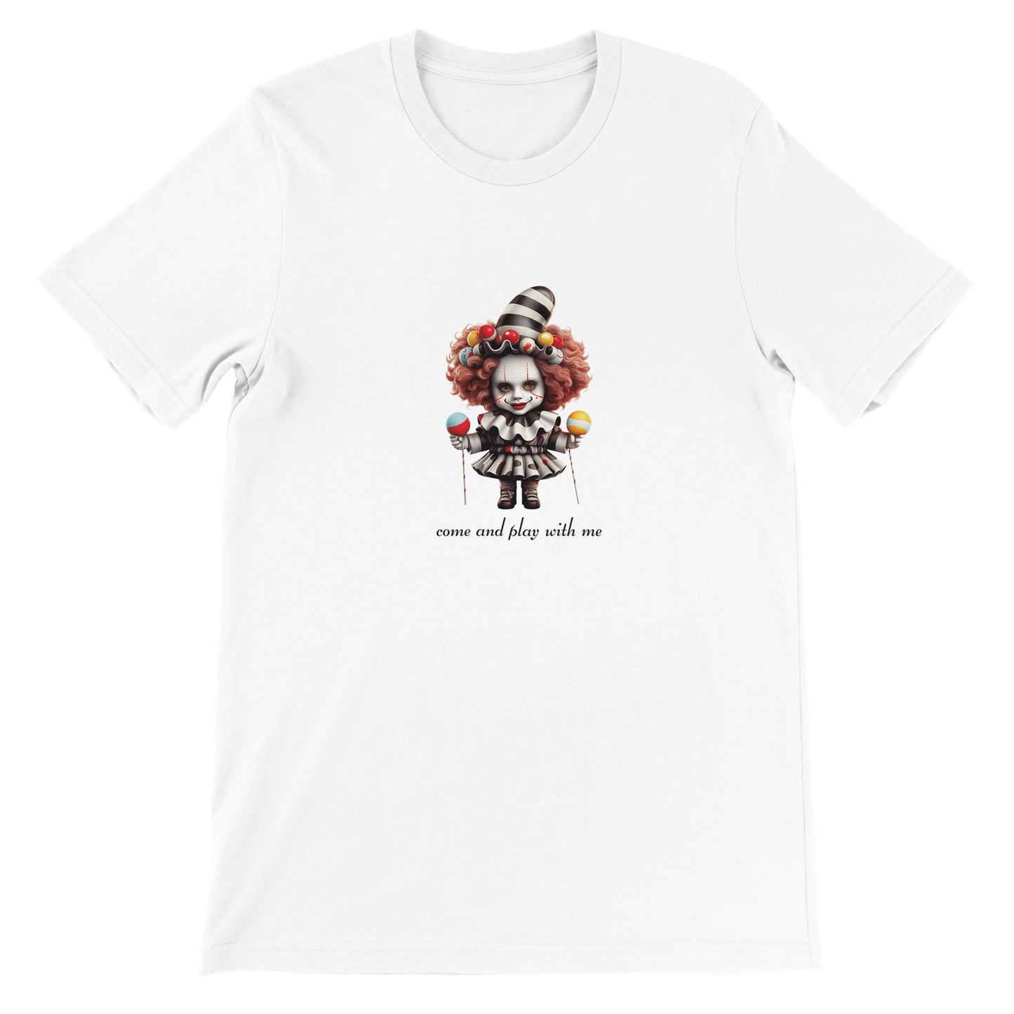 Günstiges Unisex-T-Shirt mit Rundhalsausschnitt/Creepy-Halloween-Puppe