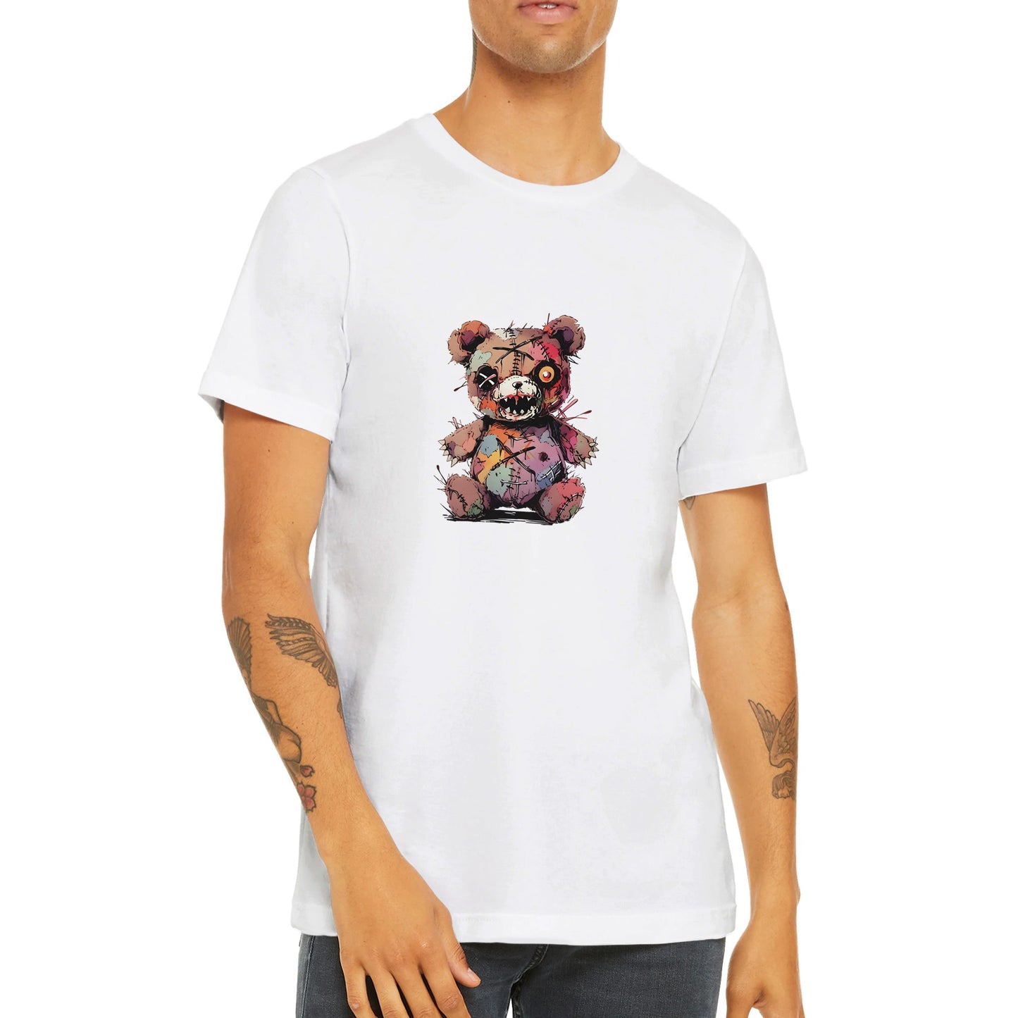 Budget Unisex Crewneck T-shirt/Creepy-Teddy-Bear-Halloween