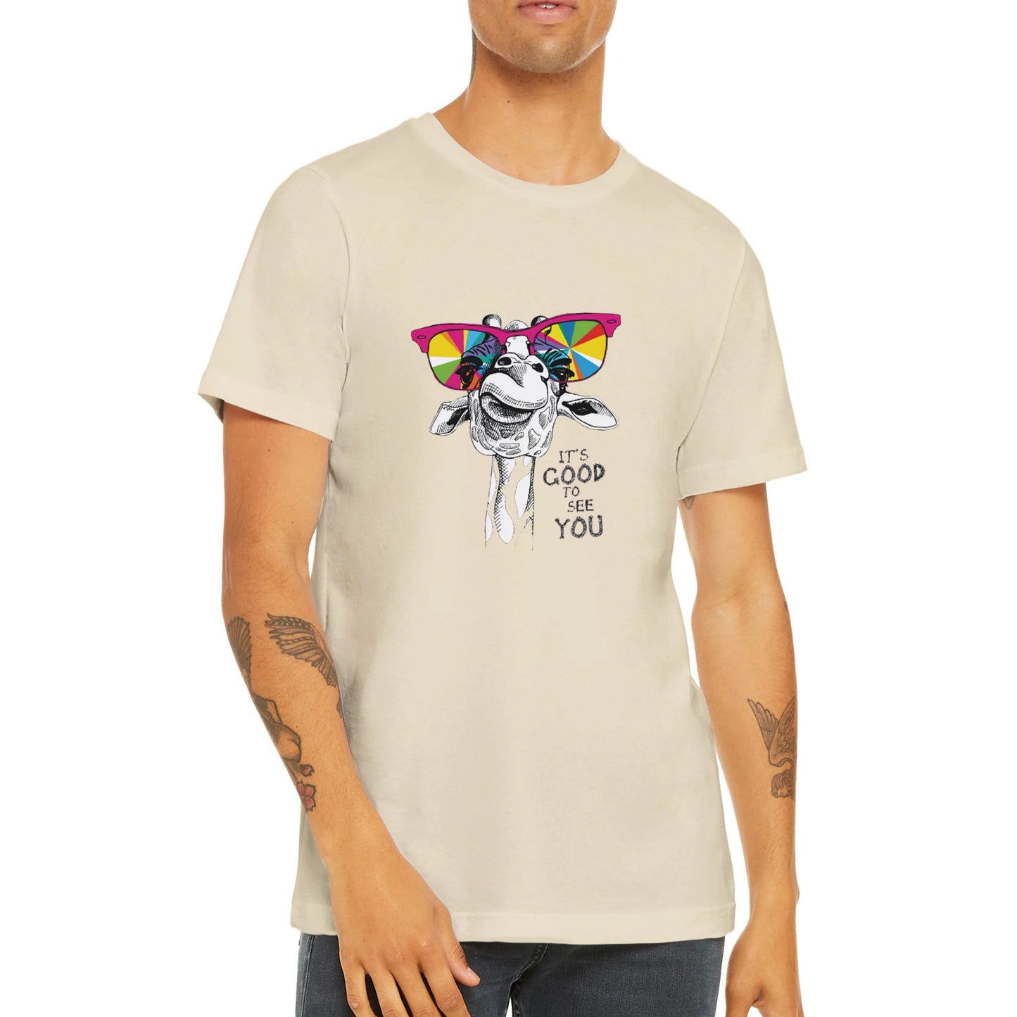 Budget Unisex Crewneck T-shirt/Giraffe-Sunglasses