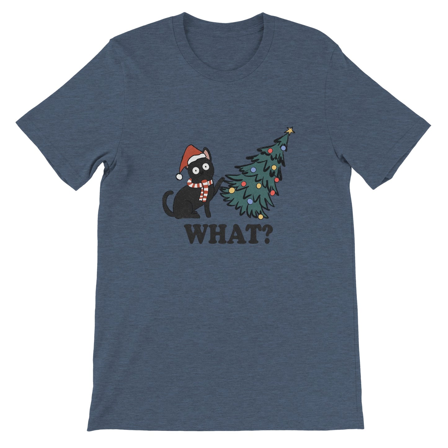 Budget Unisex Crewneck T-Shirt/Katze-Weihnachtsbaum-Was