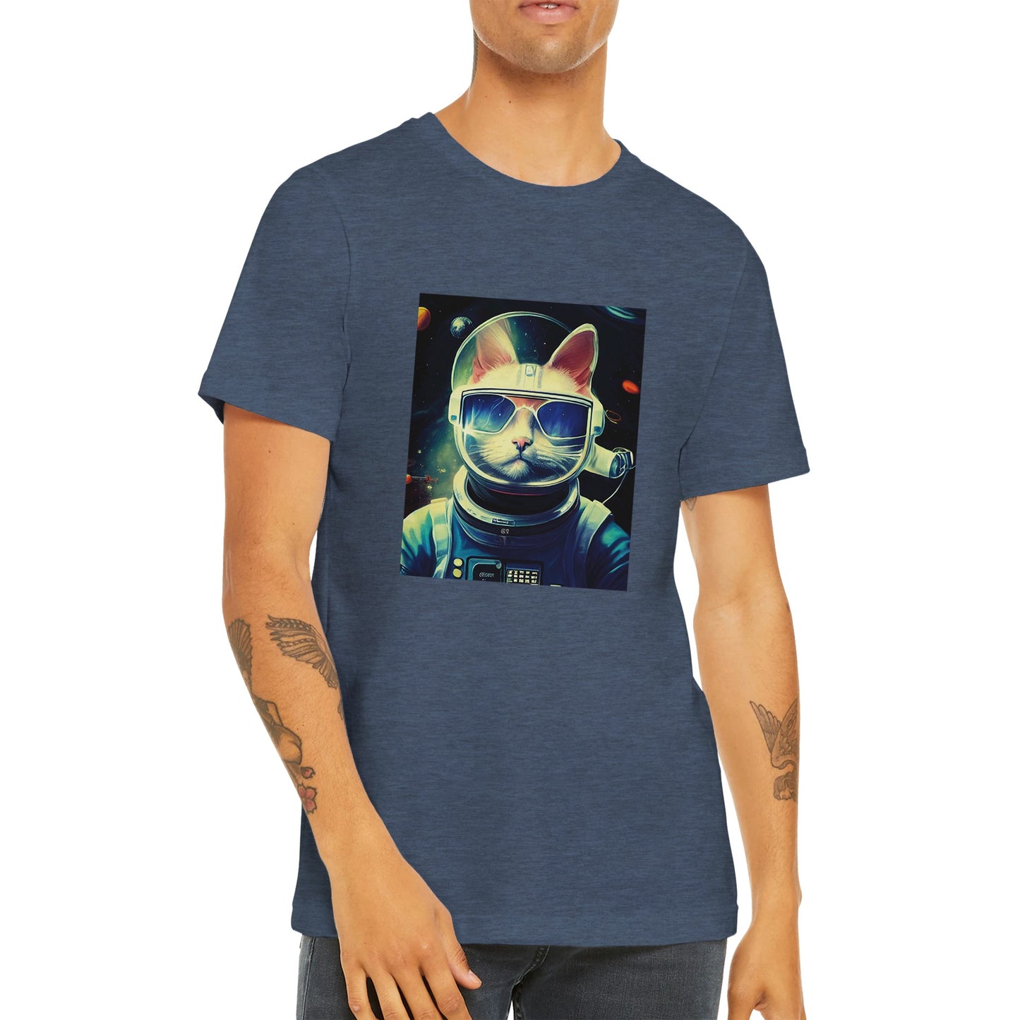 Budget Unisex Crewneck T-shirt/Cat-Astronaut