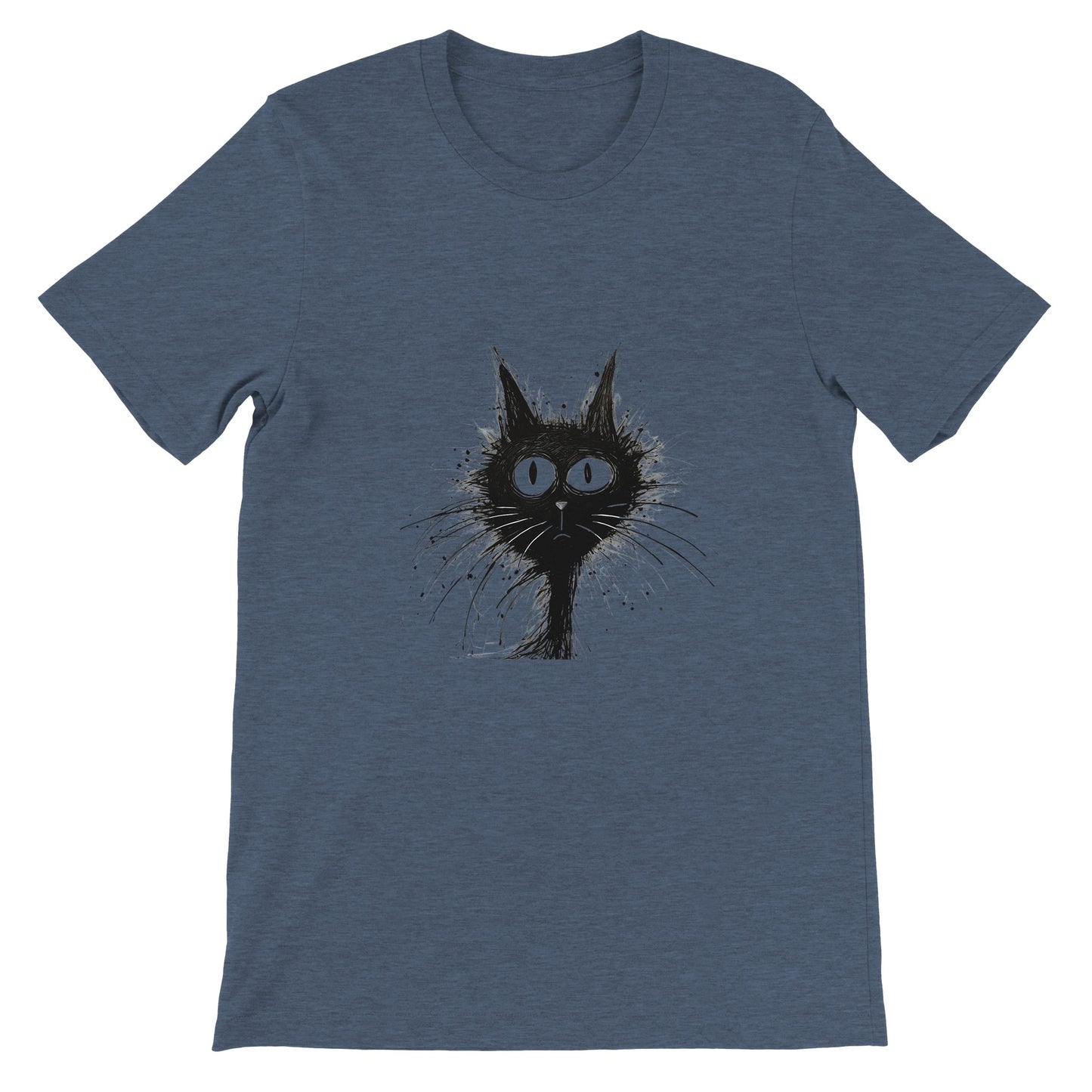 Budget Unisex Crewneck T-shirt/Funny-Hairy-Black-Cat-Face