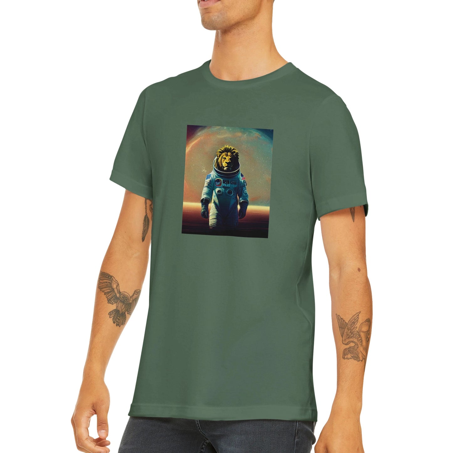 Budget Unisex Crewneck T-shirt/Lion-Astronaut