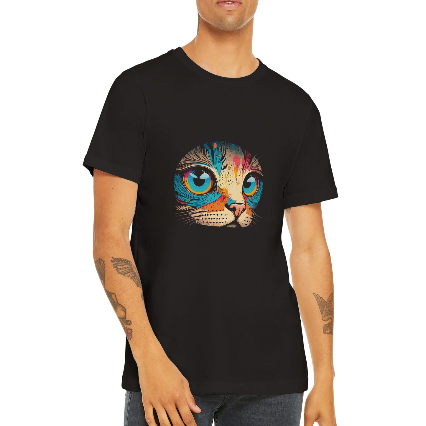 Budget Unisex Crewneck T-shirt/Colorful-Cat-Face