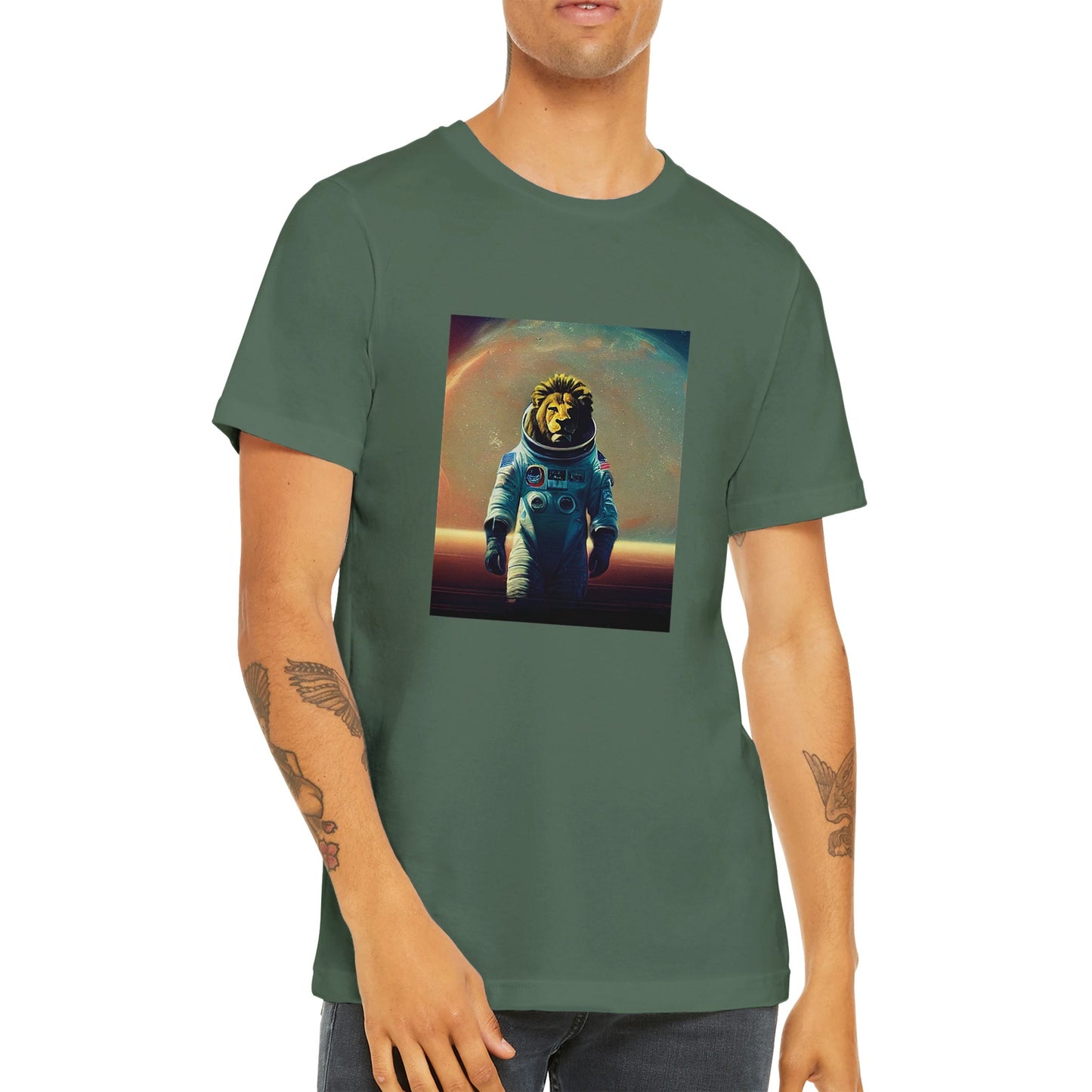 Budget Unisex Crewneck T-shirt/Lion-Astronaut