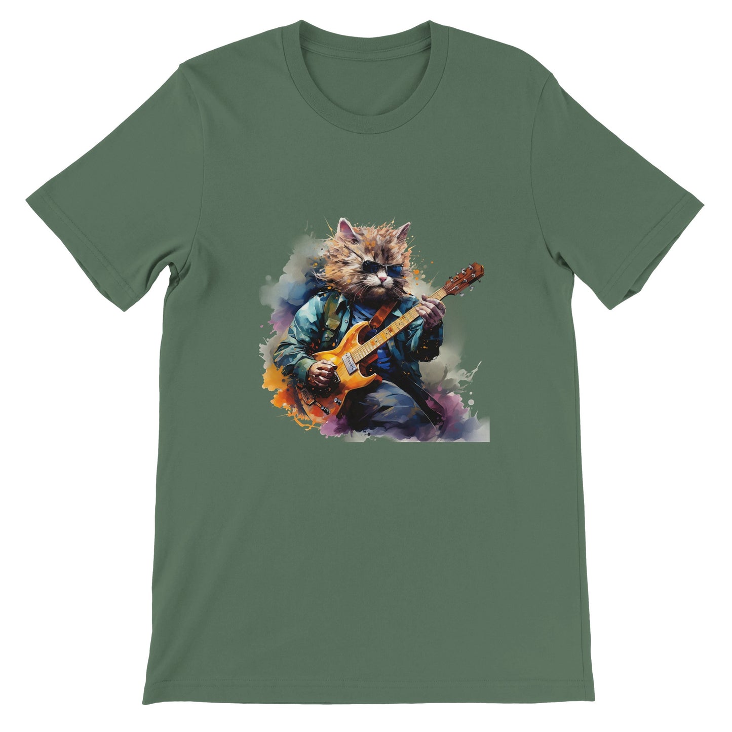 Budget Unisex Crewneck T-shirt/Cat-Playing-Electric-Guitar