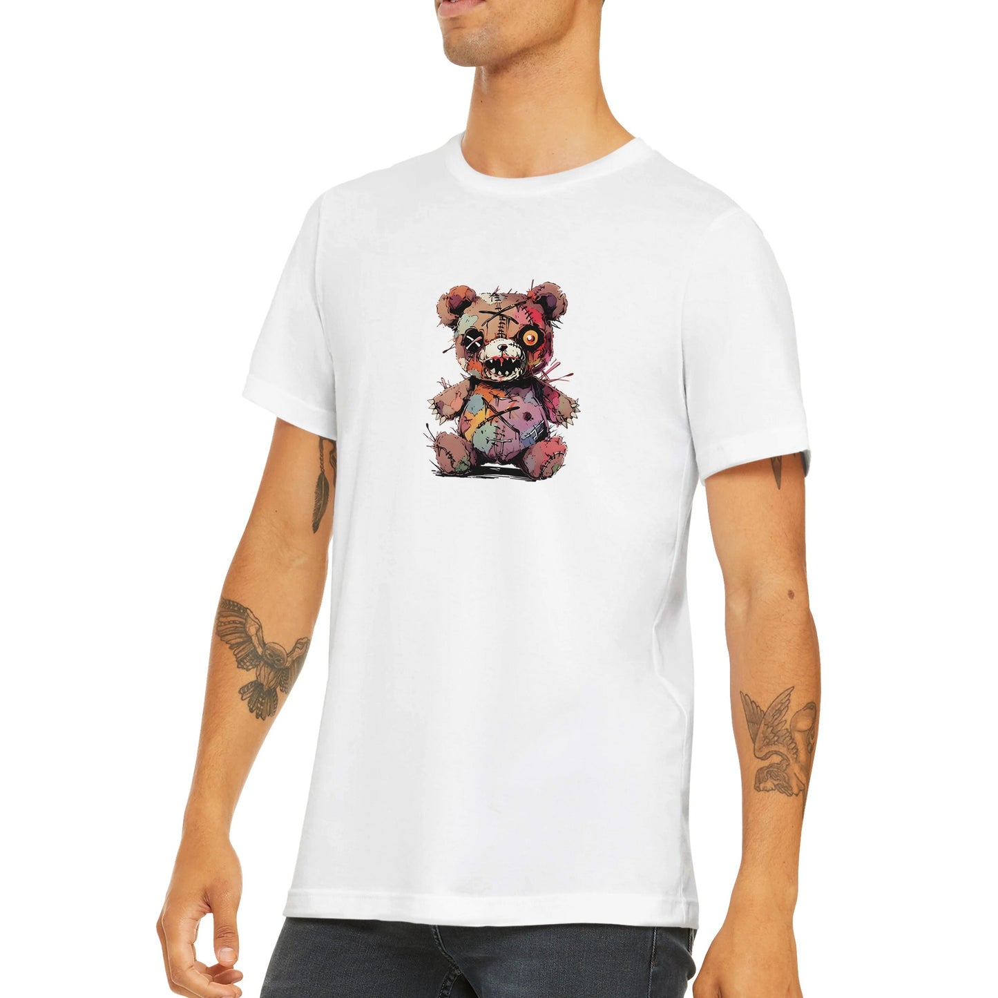 Budget Unisex Crewneck T-shirt/Creepy-Teddy-Bear-Halloween