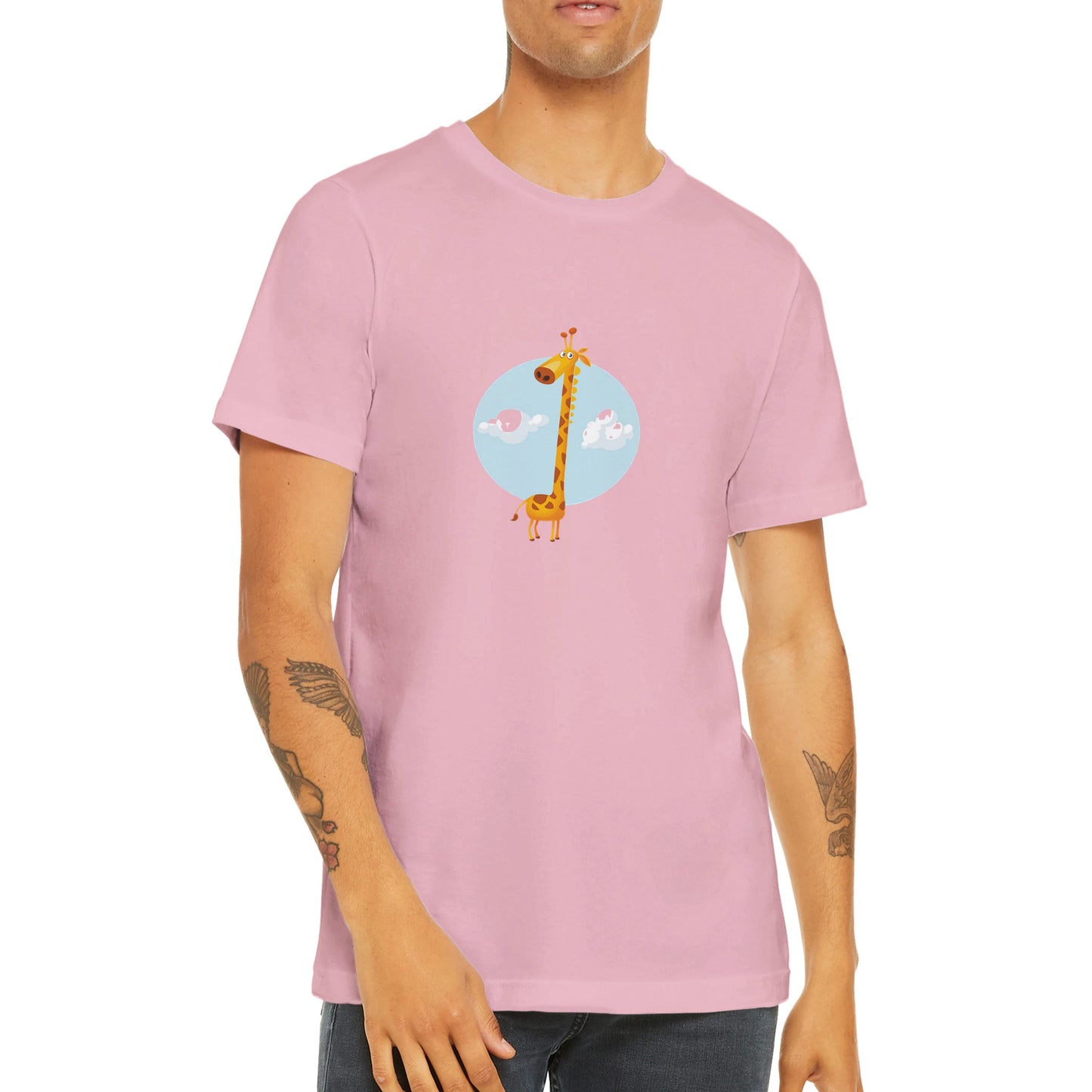 Budget Unisex Crewneck T-shirt/Giraffe-Above-The-Clouds