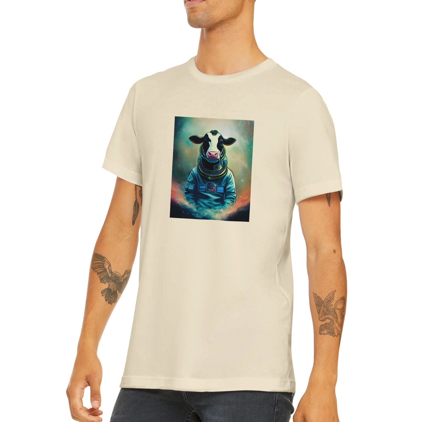 Budget Unisex Crewneck T-shirt/Cow-Astronaut