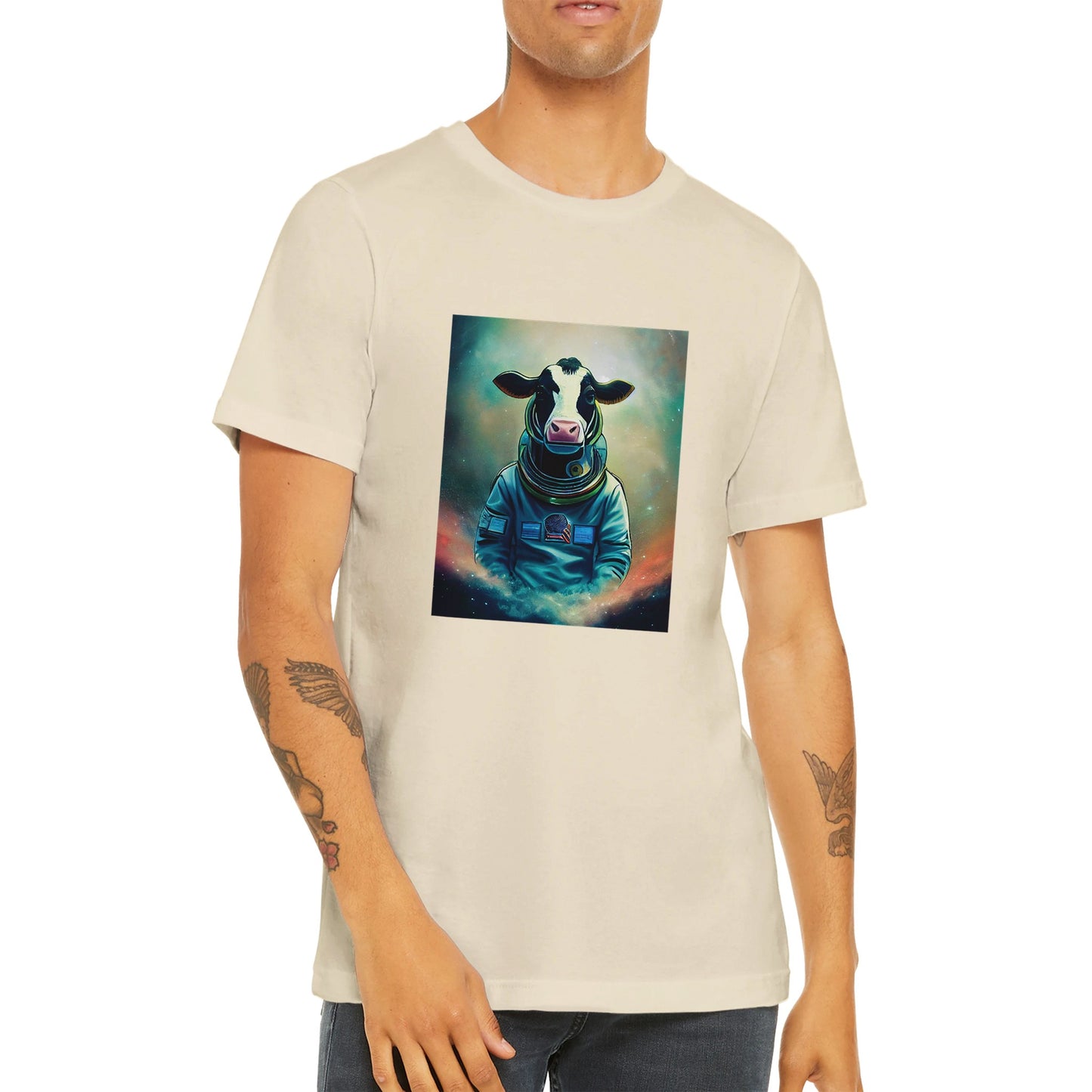 Budget Unisex Crewneck T-shirt/Cow-Astronaut