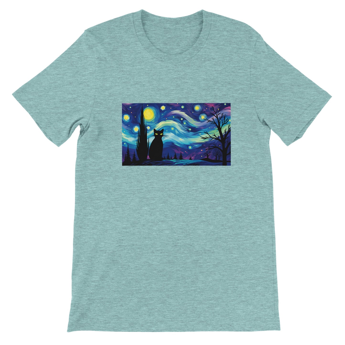 Budget Unisex Crewneck T-shirt/Black-Cat-Starry-Night-Halloween