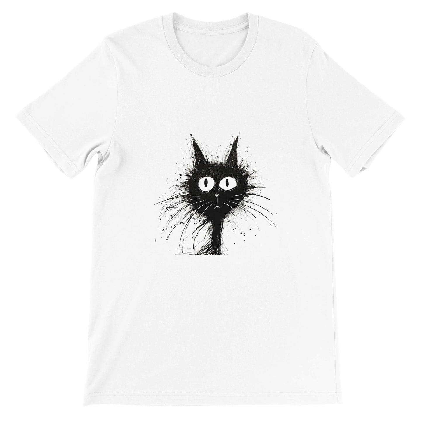 Budget Unisex Crewneck T-shirt/Funny-Hairy-Black-Cat-Face