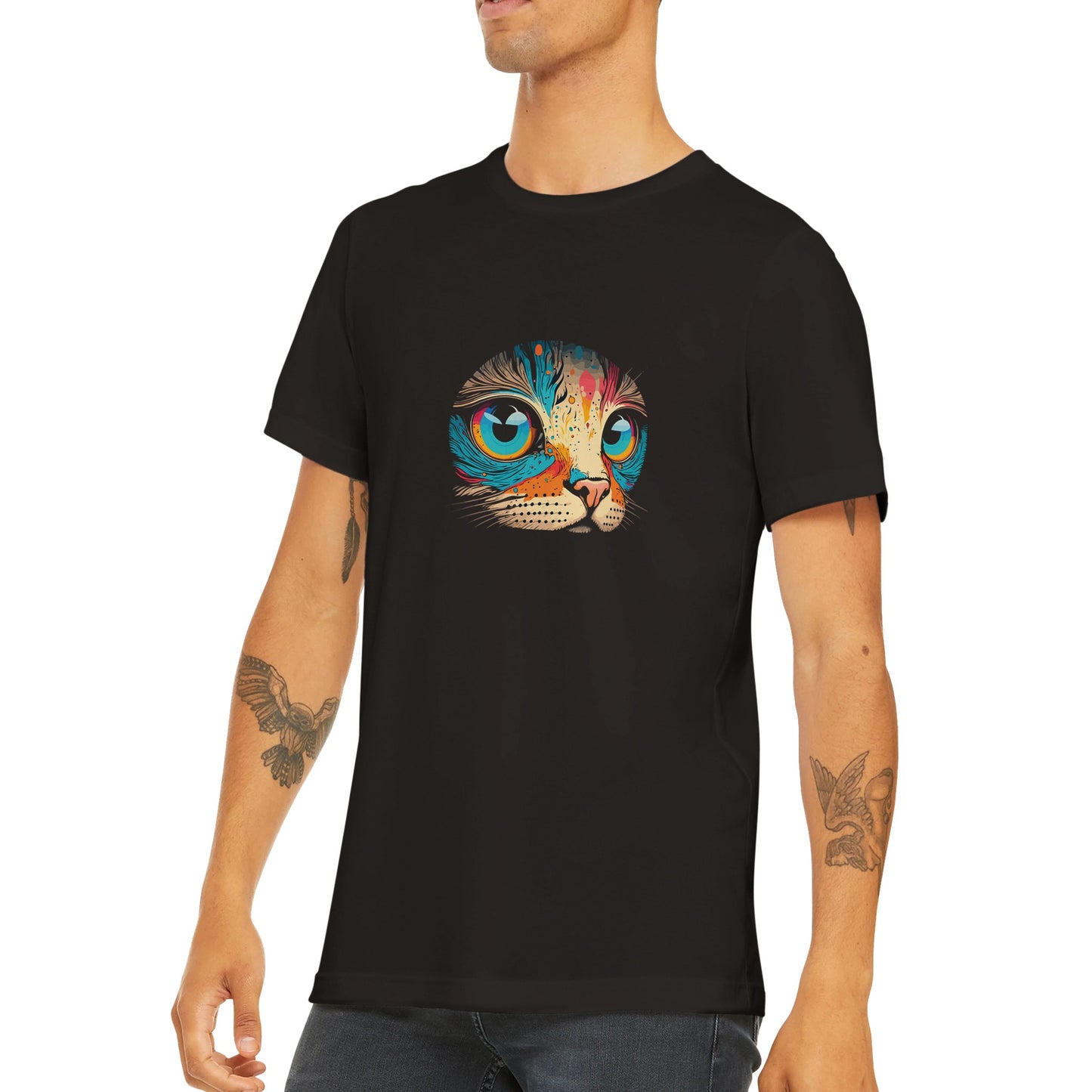 Budget Unisex Crewneck T-shirt/Colorful-Cat-Face