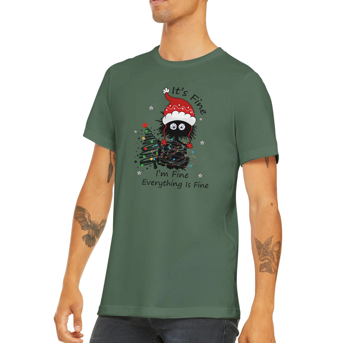 Budget Unisex Crewneck T-shirt/Cat-Christmas-Fairylights