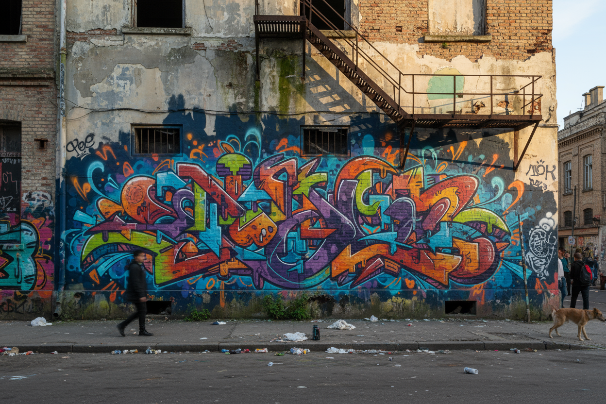 a graffiti on an old building