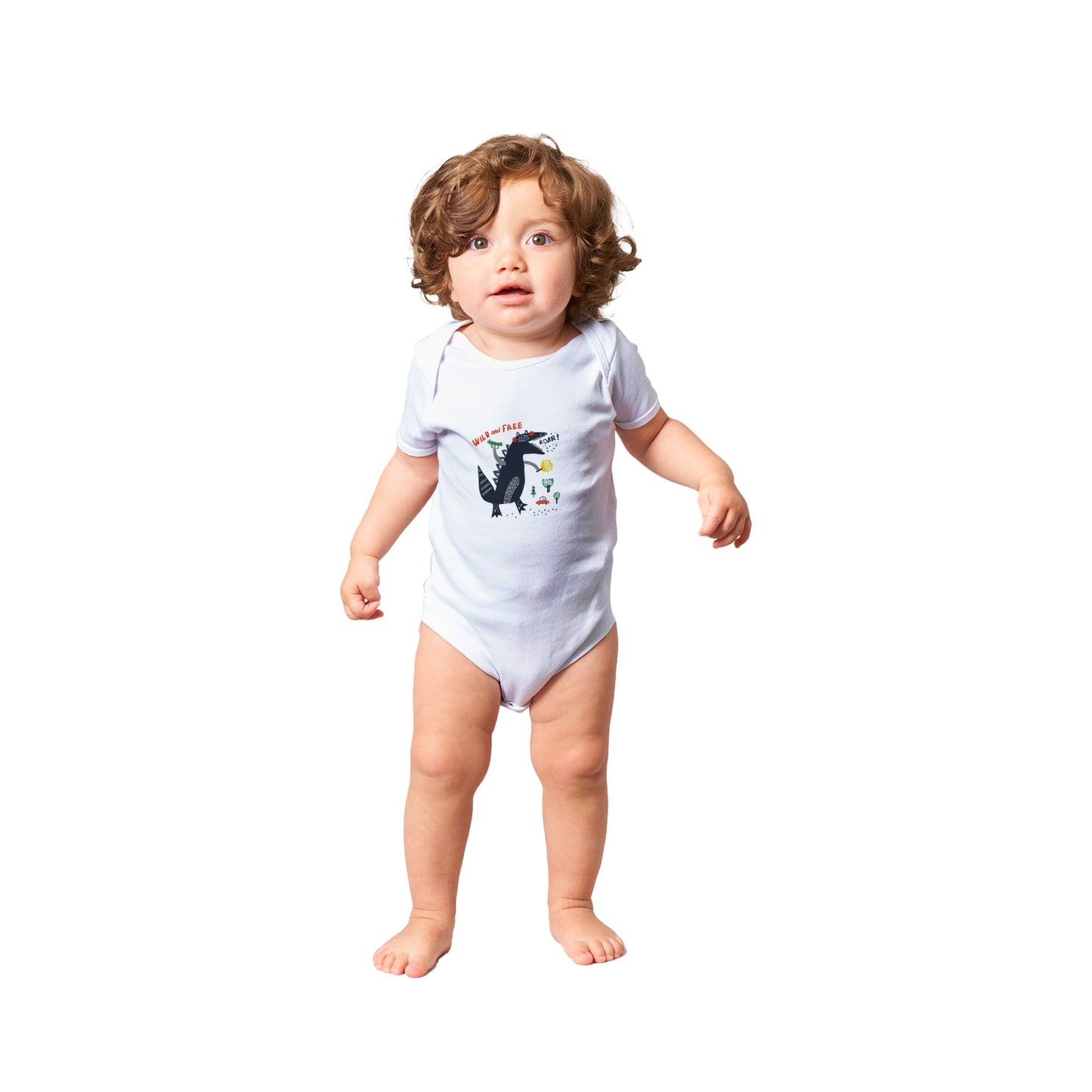 Organic cotton baby bodysuit/Dino-Black-Roar - Classic