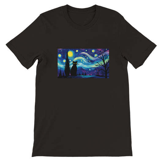 Budget Unisex Crewneck T-shirt/Black-Cat-Starry-Night-Halloween