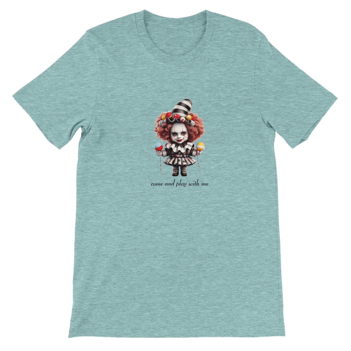 Günstiges Unisex-T-Shirt mit Rundhalsausschnitt/Creepy-Halloween-Puppe