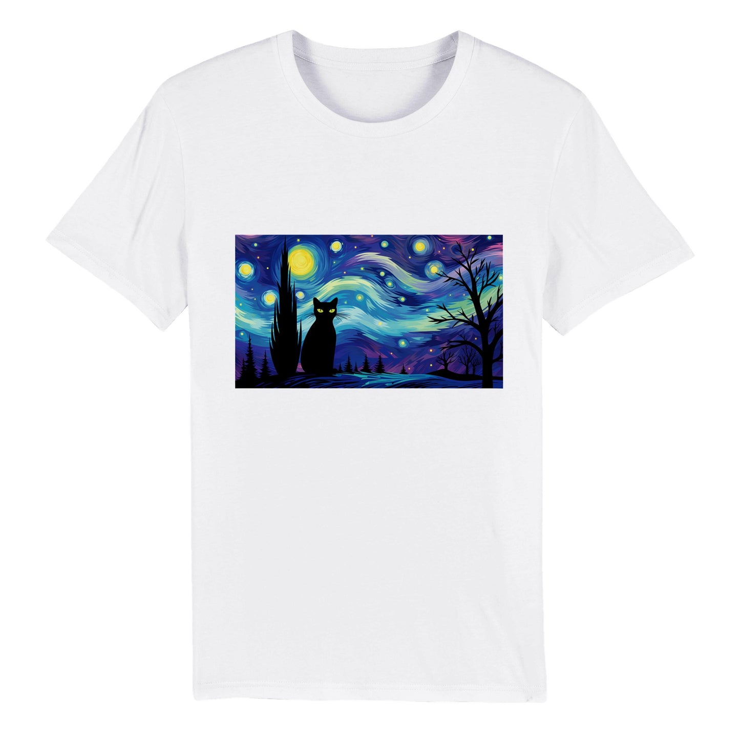 100% Organic Unisex T-shirt/Black-Cat-Starry-Night-Halloween