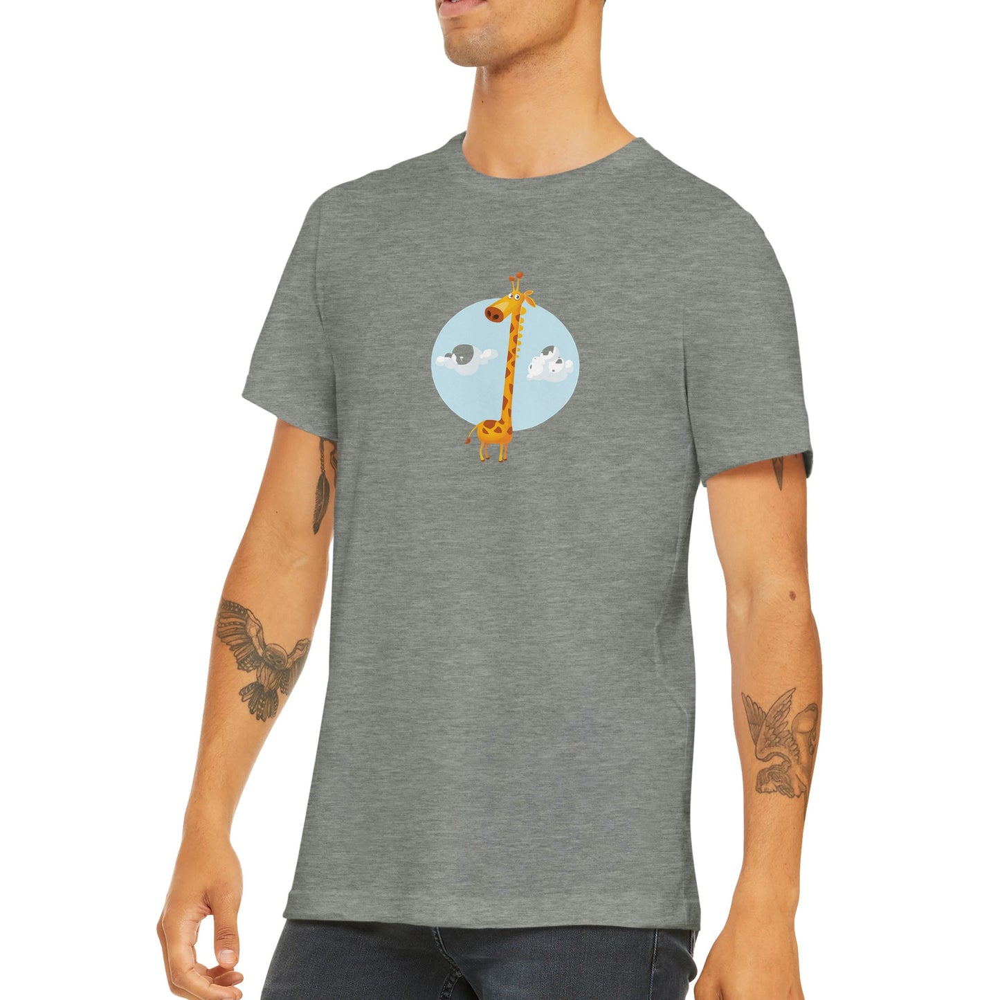 Budget Unisex Crewneck T-shirt/Giraffe-Above-The-Clouds