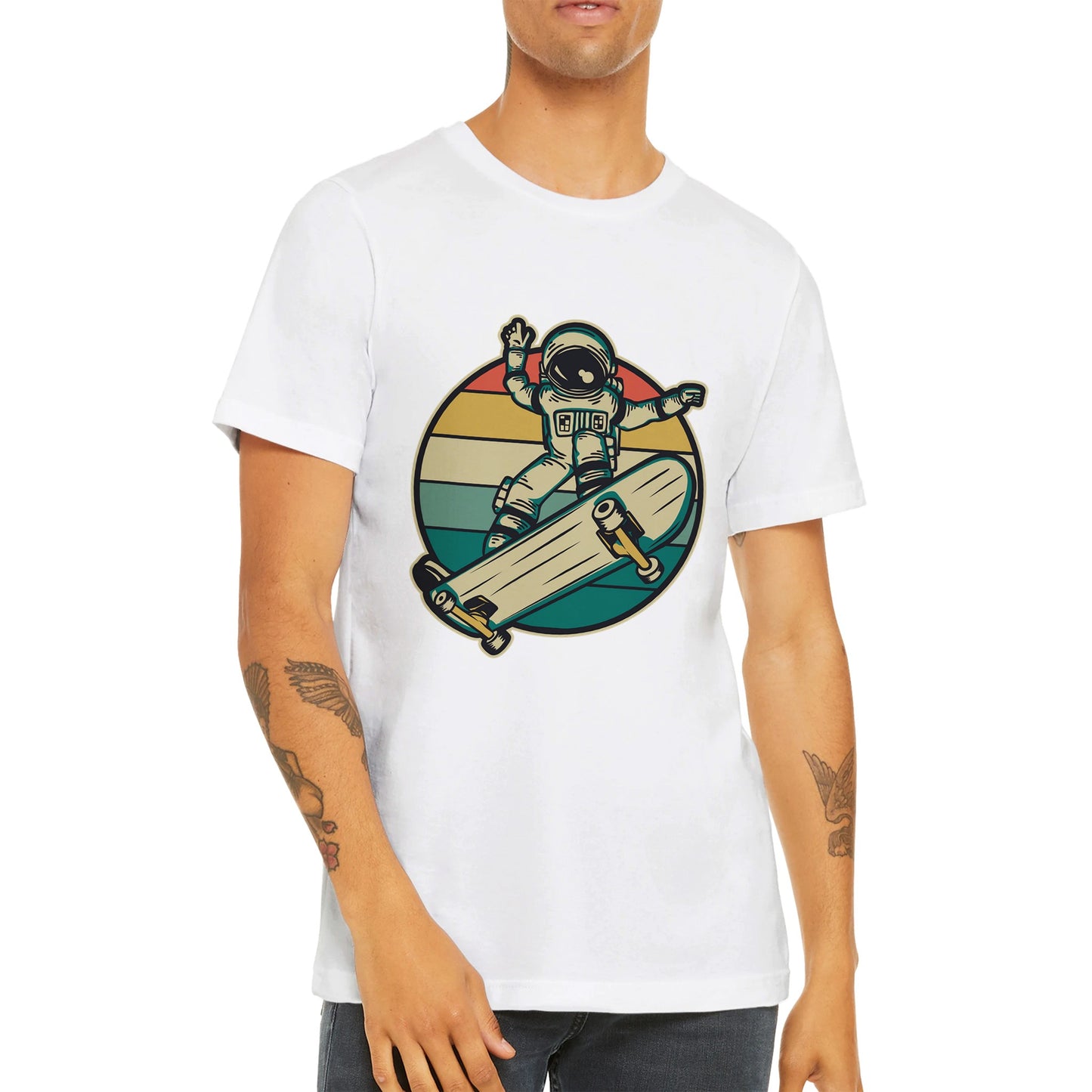 Budget Unisex Crewneck T-shirt/Astronaut-Skating-Retro