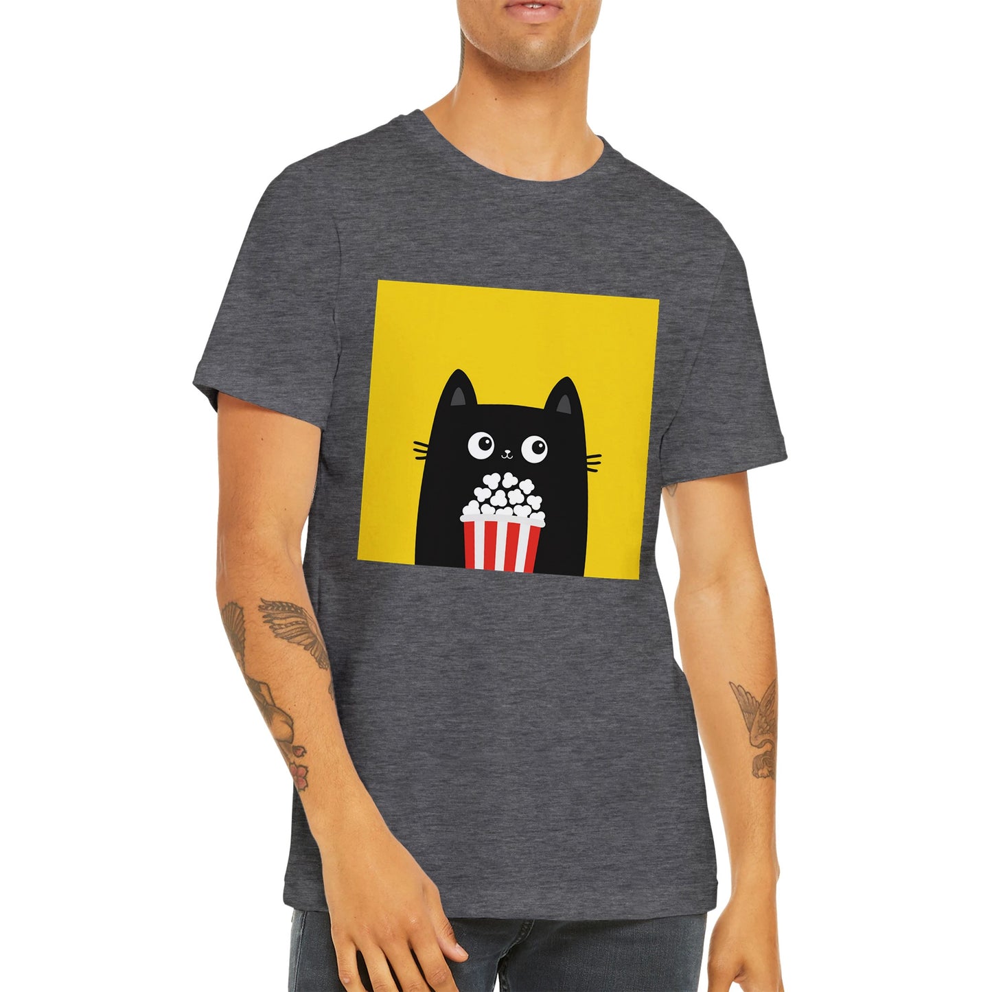 Günstiges Unisex-T-Shirt mit Rundhalsausschnitt/Katzen-Popcorn