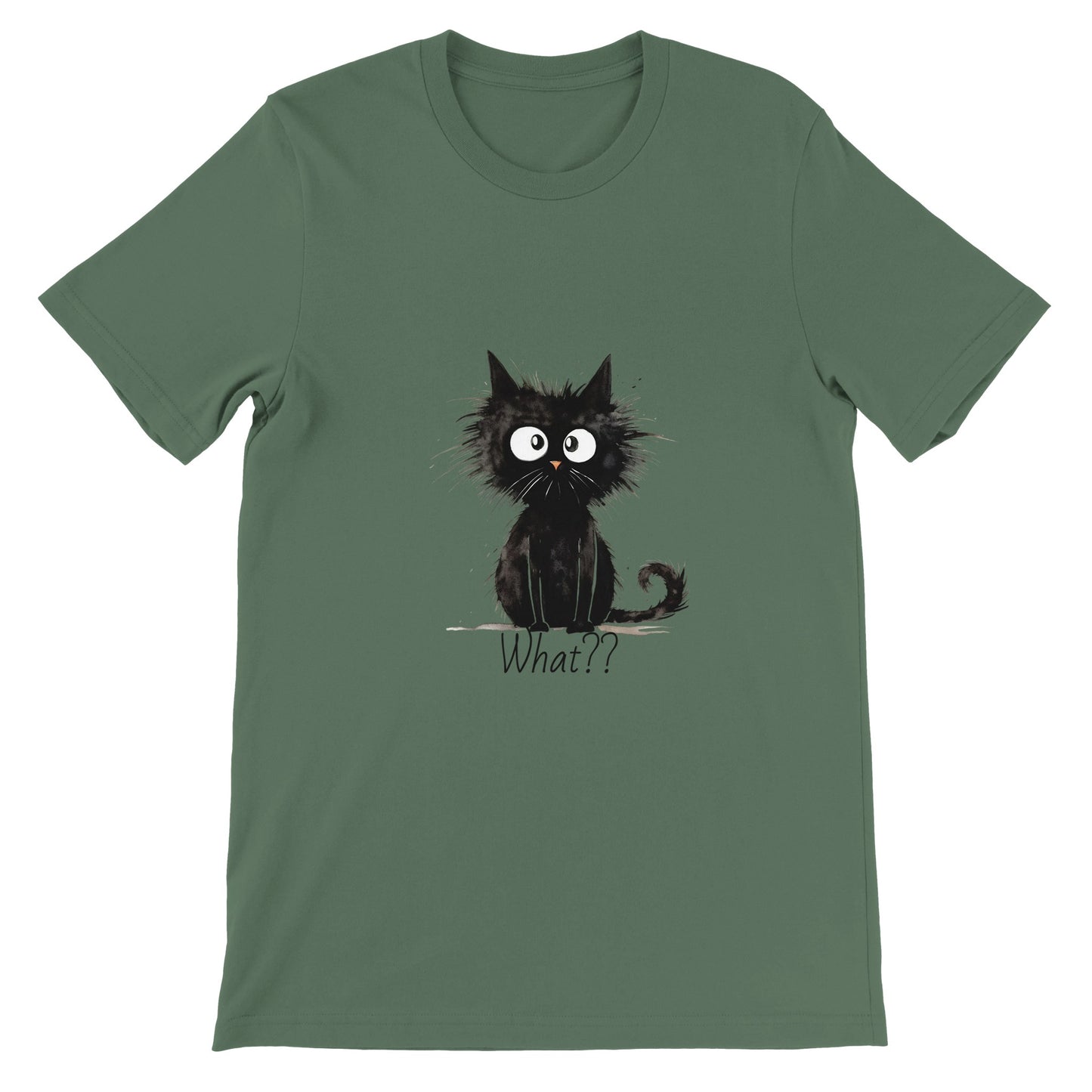 Budget Unisex Crewneck T-shirt/Funny-Hairy-Black-Cat-What